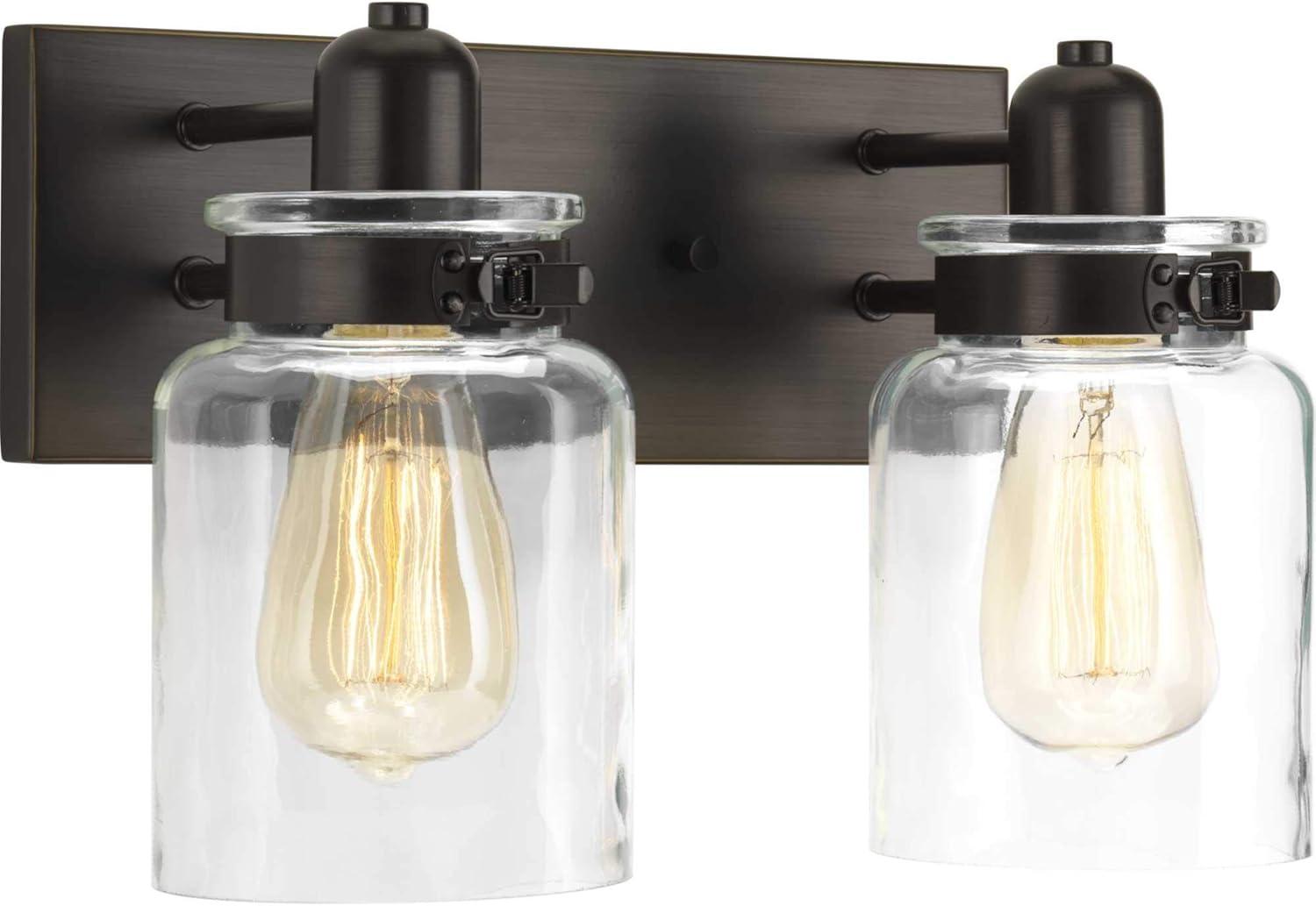 Progress Lighting Calhoun 2-Light Bath & Vanity, Steel, Antique Bronze, Clear Glass Shade