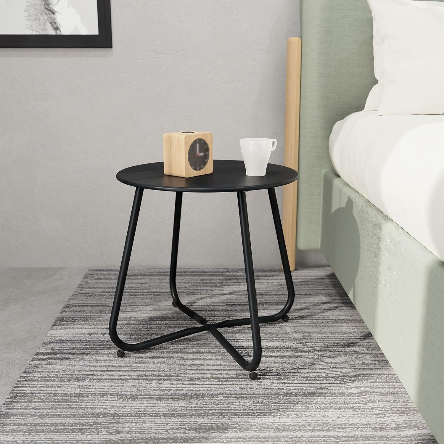 Black Round Steel Patio Side Table with Adjustable Feet