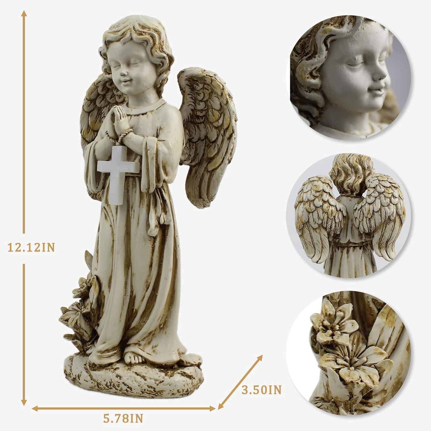 Angel Statue for Garden, Solar Angel for Cemetery Decorations, Garden Memorial Angel, Resin Praying Angel Figurine for Patio Lawn Yard Porch Decorations, 12.12inch