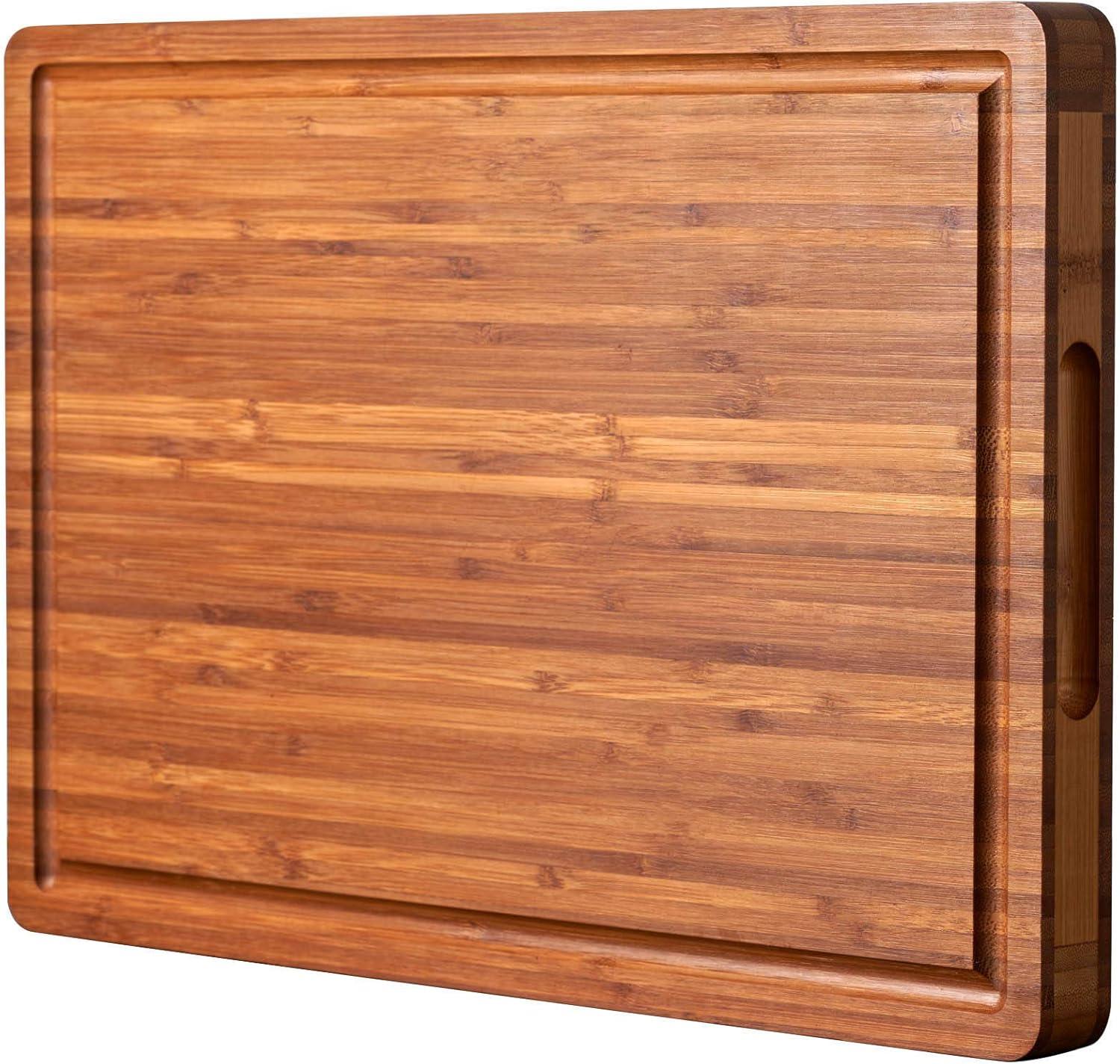 Extra Large Bamboo Wood Cutting Board with Juice Grooves and Handles