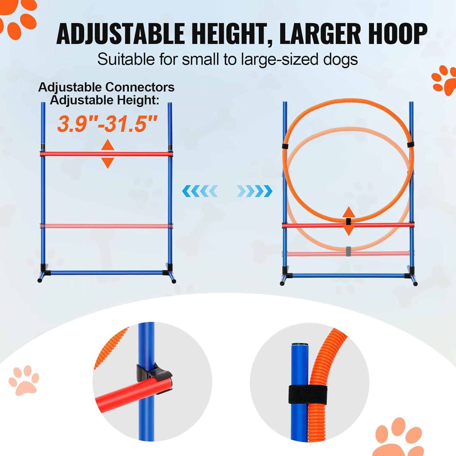 Adjustable PVC Dog Agility Training Set with Jump Bars and Ring