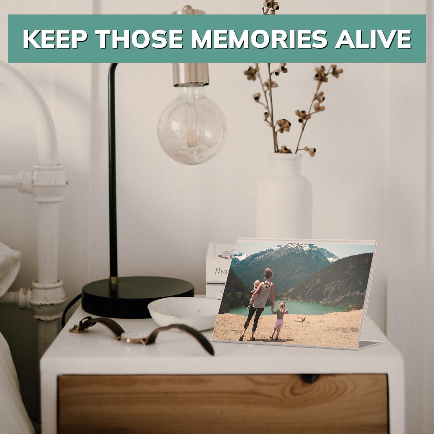 pbf 7x5 Acrylic Sign Holder | 7 x 5 Horizontal Stand Up Slanted Sign Holder | Acrylic Stands for Display | Clear Picture Frame, Menu Table Top Stand, Plastic Flyer Holder (12-Pack)