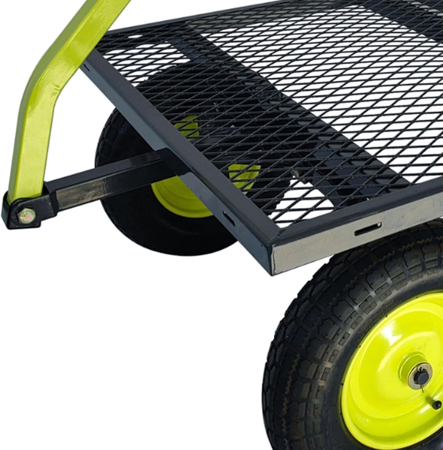 Yard Tuff Jumbo Wagon Heavy Duty Steel Mesh Deck Utility Outdoor Yard Cart, 1400 Capacity Haul with Large Stable Tires, 34 x 52 Inch, Gray/Green