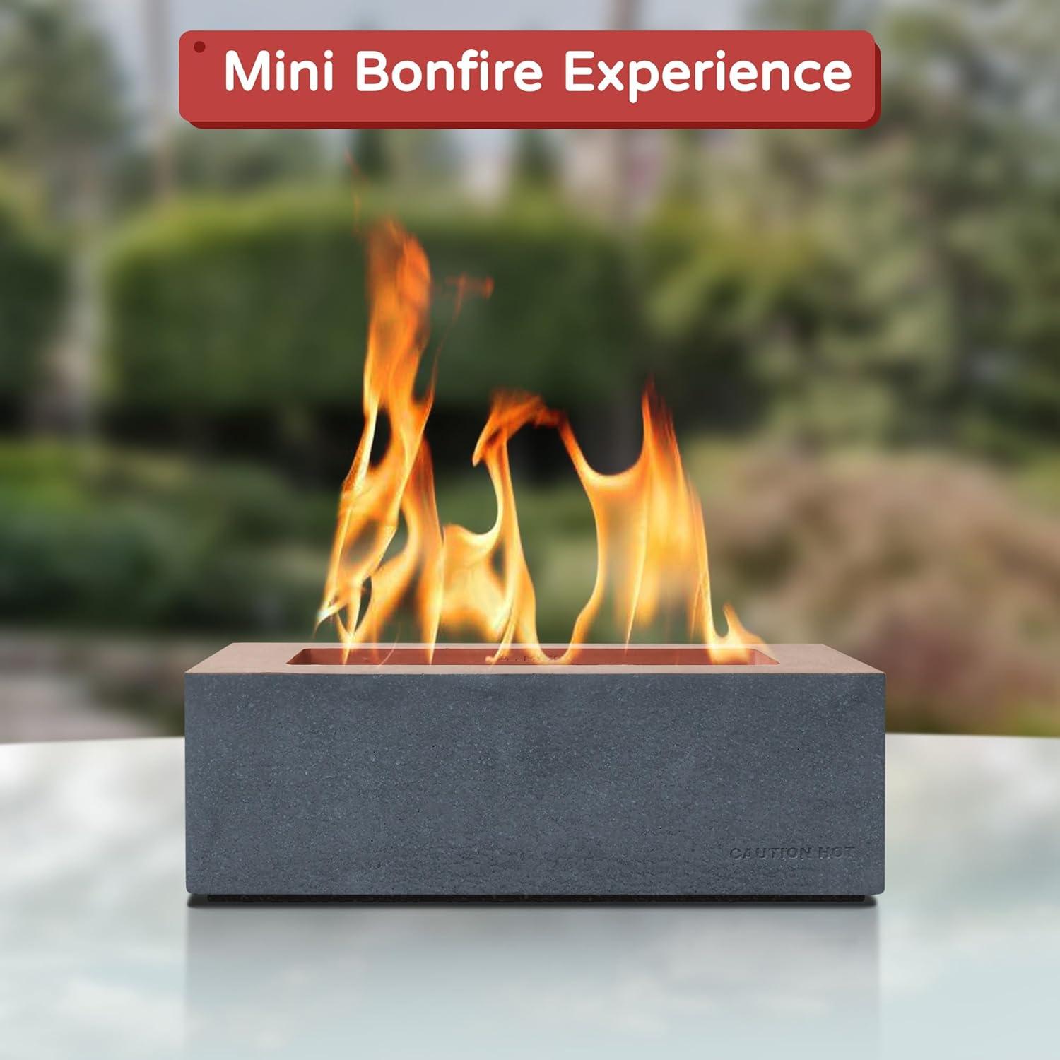 Kante 11.8" L Rectangle Tabletop Fire Pit, Concrete Table Top Fireplace, Portable Rubbing Alcohol Fire Bowl for Indoor Outdoor, Light Gray Rectangular