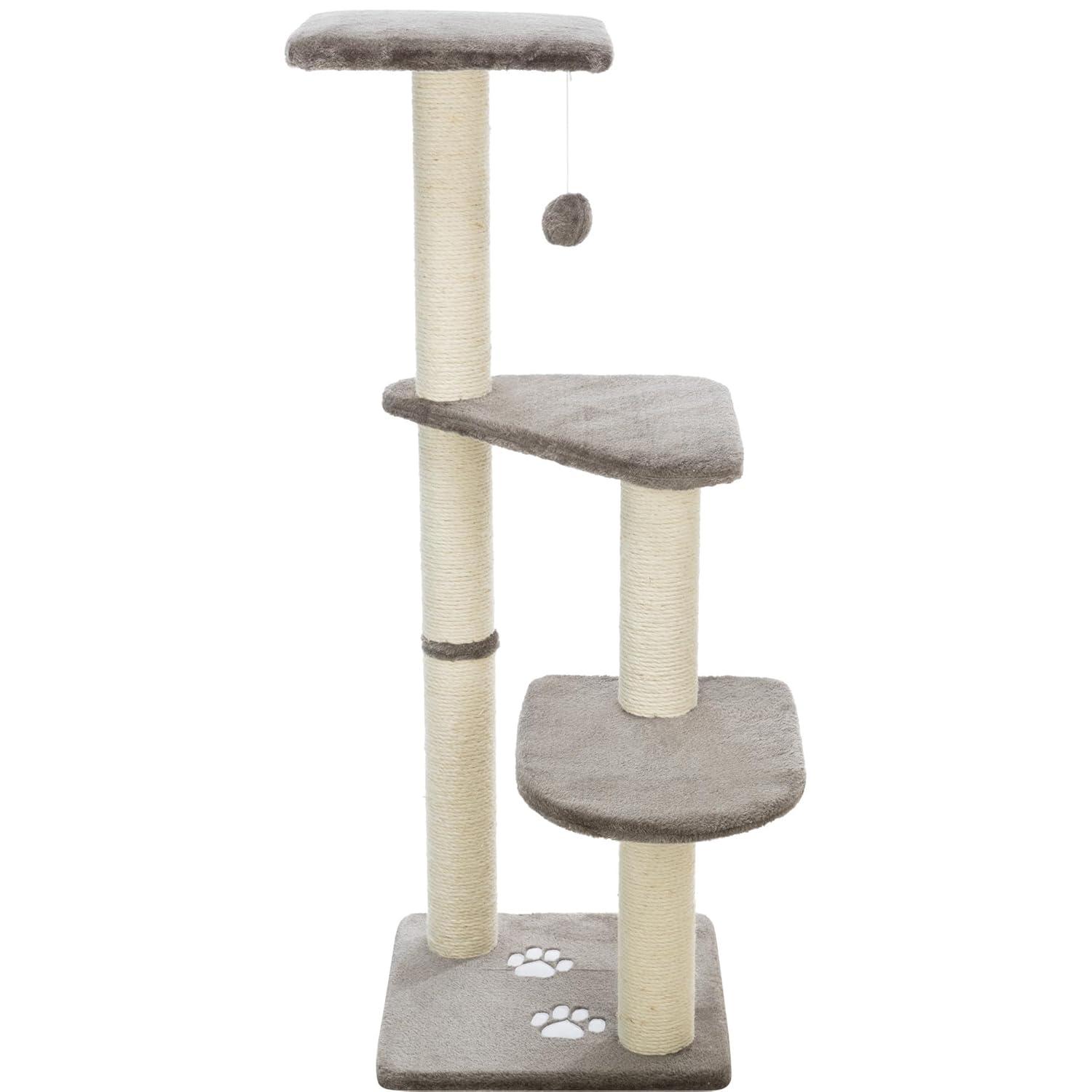 TRIXIE Altea Cat Tree, Tall Scratching Posts, 3 Elevated Platforms, Dangling Cat Toy, Cat Playground, Platinum Gray