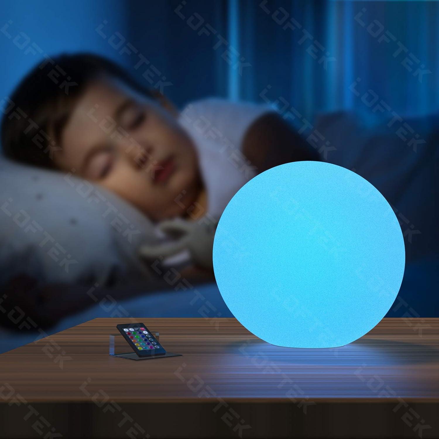 LOFTEK 8-inch LED Night Light Ball: 16 RGB Colors and Dimmable Globe Light with Remote, Upgraded Folding Handle, Seamless Matte Housing, Rechargeable IP65 Floating Pool Light, for Nursery or Decor