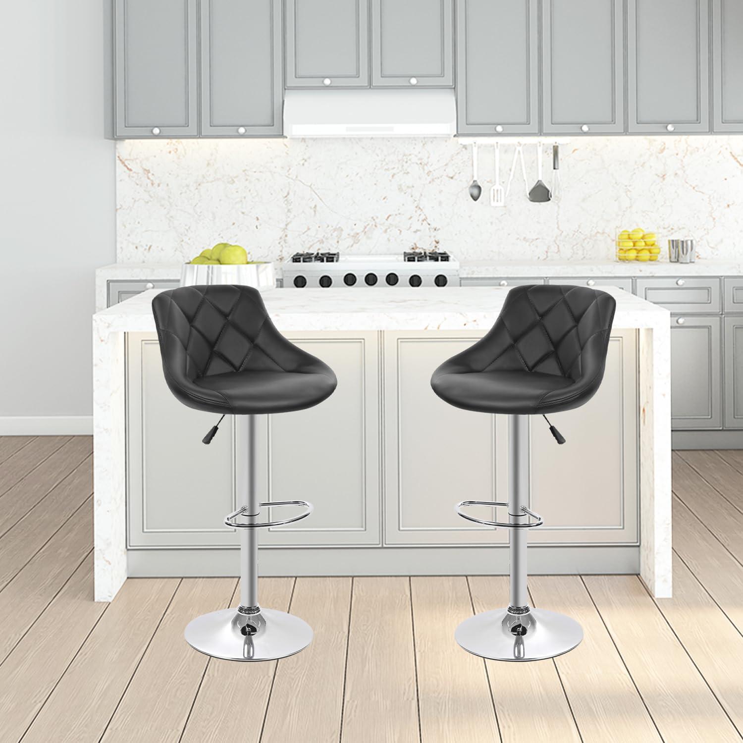 MarketLane Bar Stools Set of 2,Modern PU Leather,Armless with Backrest Swivel Bar Stools,Height Adjustable Swivel Barstool Hydraulic Island Bar Stools Armless Kitchen Counter Bar Chairs,Black