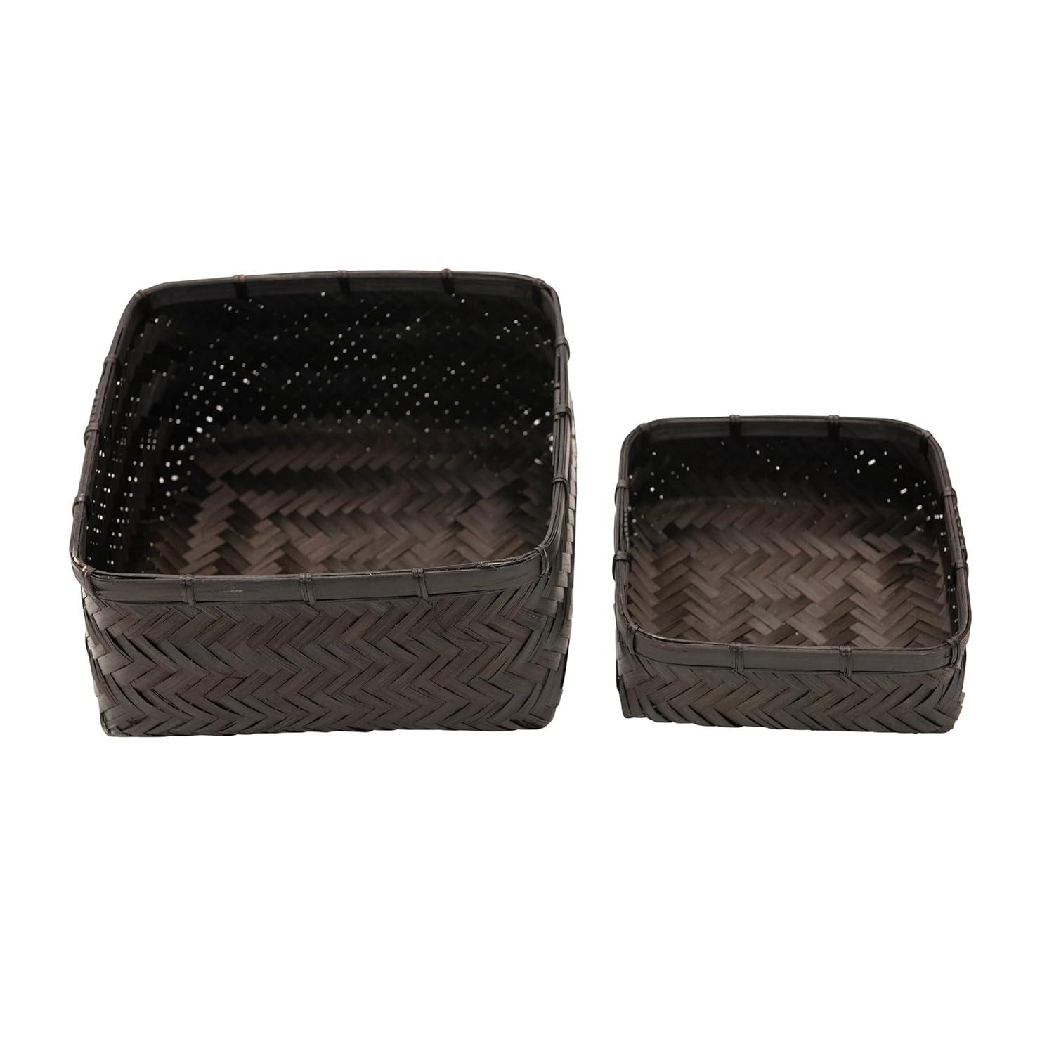 Bloomingville Bamboo & Water Hyacinth Baskets, Black, Set of 2