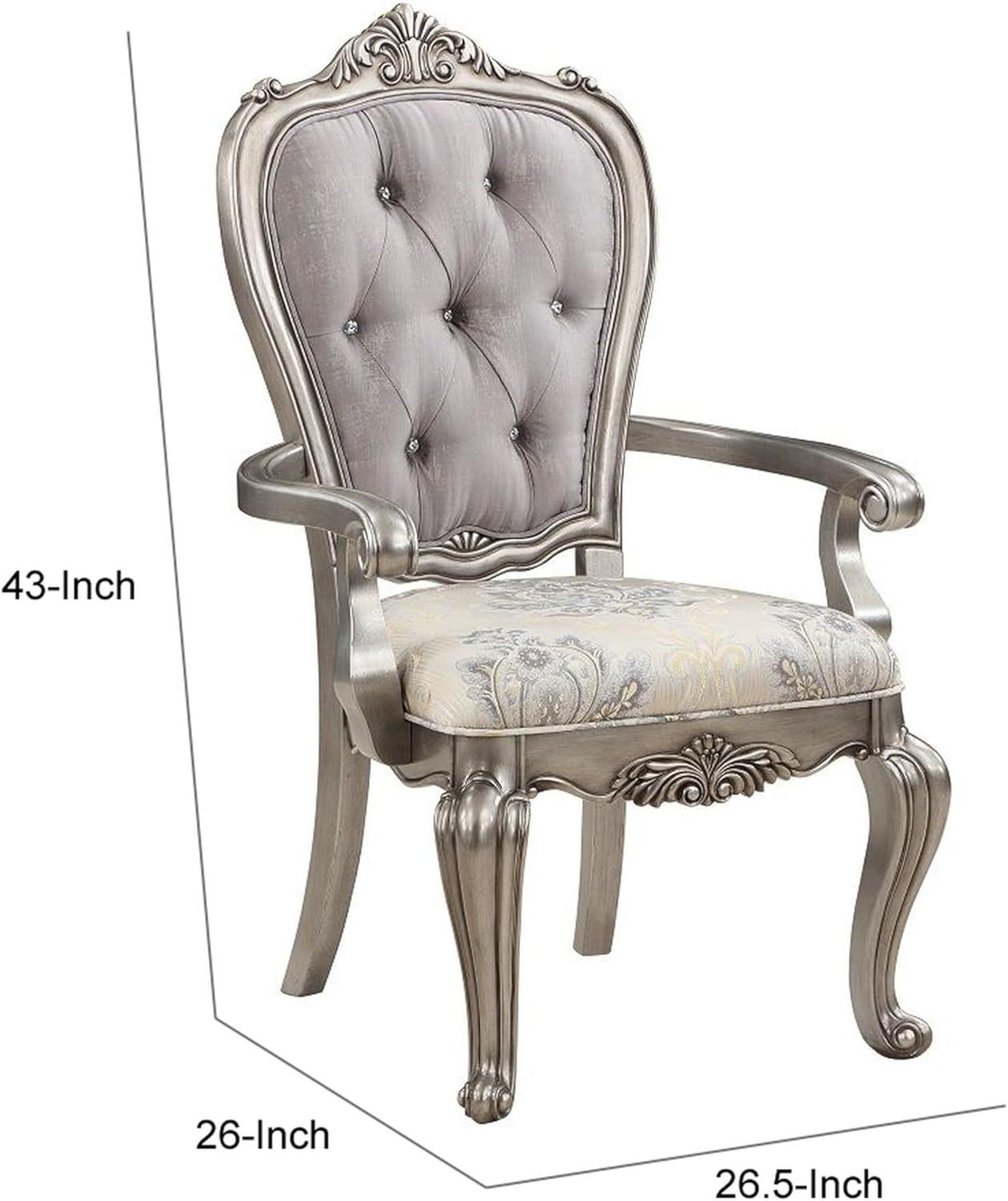 27 in. Aria Side Dining Chair, Velvet, Antique Platinum Tone - Set of 2