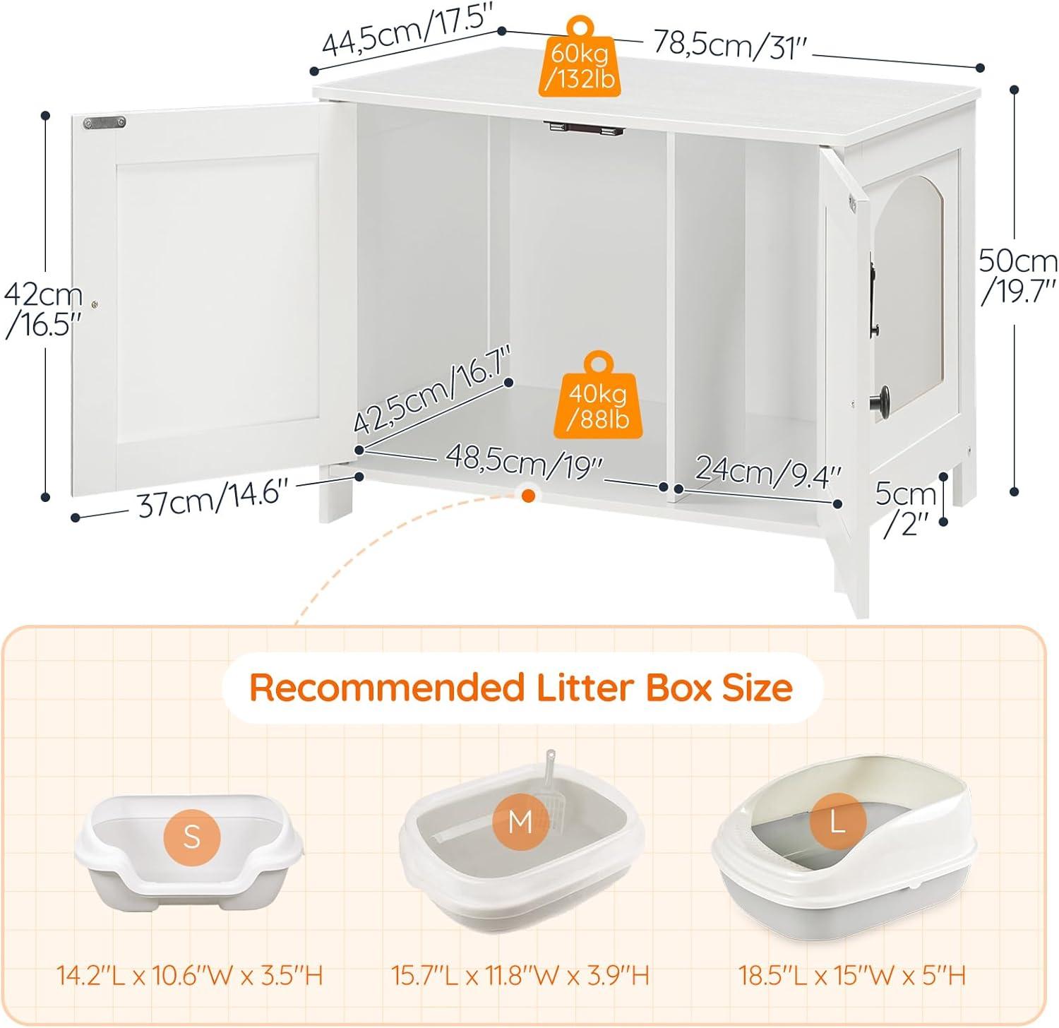 HOOBRO Litter Box Enclosure, Cat Litter Box Furniture with Removable Divider, Large Hidden Litter Box Furniture, Wooden Cat House, End Side Table, 31" L x 17.5" W x 19.7" H, White WT03MW01G2