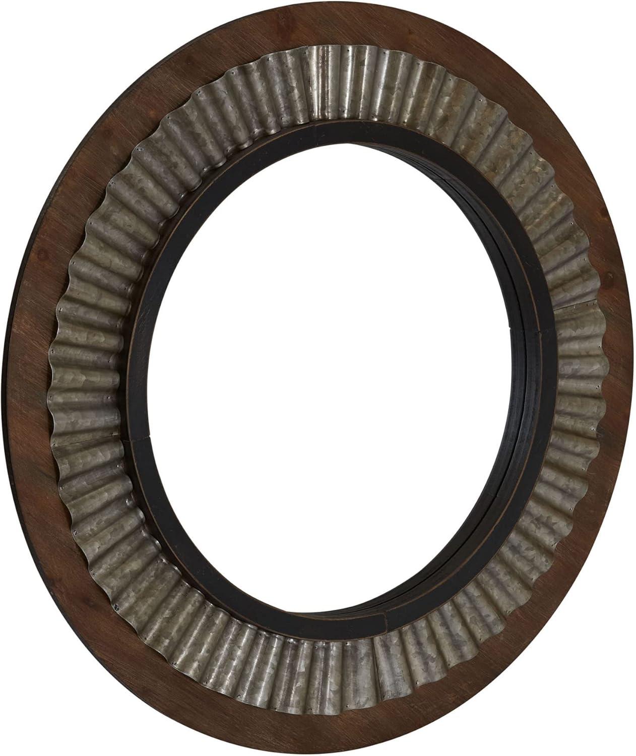 Bronze Gold Sunburst Round Wood Wall Mirror 31.38"