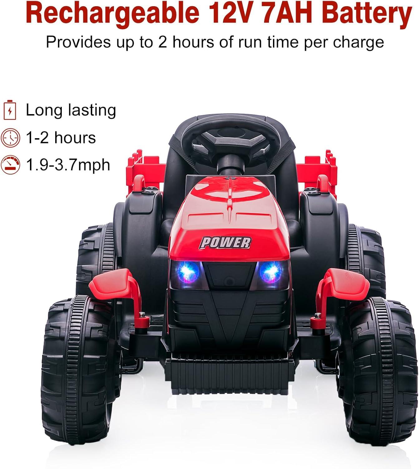 12V Kids Ride On Tractor with Trailer Battery Powered Electric Vehicles Toy