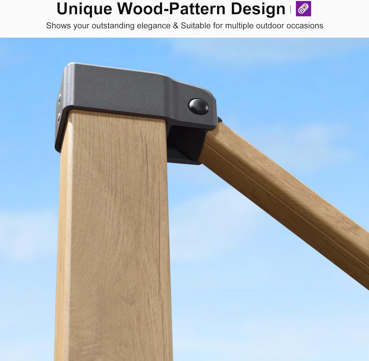 PURPLE LEAF 10FT Patio Umbrella Square Cantilever Umbrella Teak Finished Aluminum Frame Large Windproof Offset Outdoor Sun Umbrellas for Beach Pool Deck, Grey