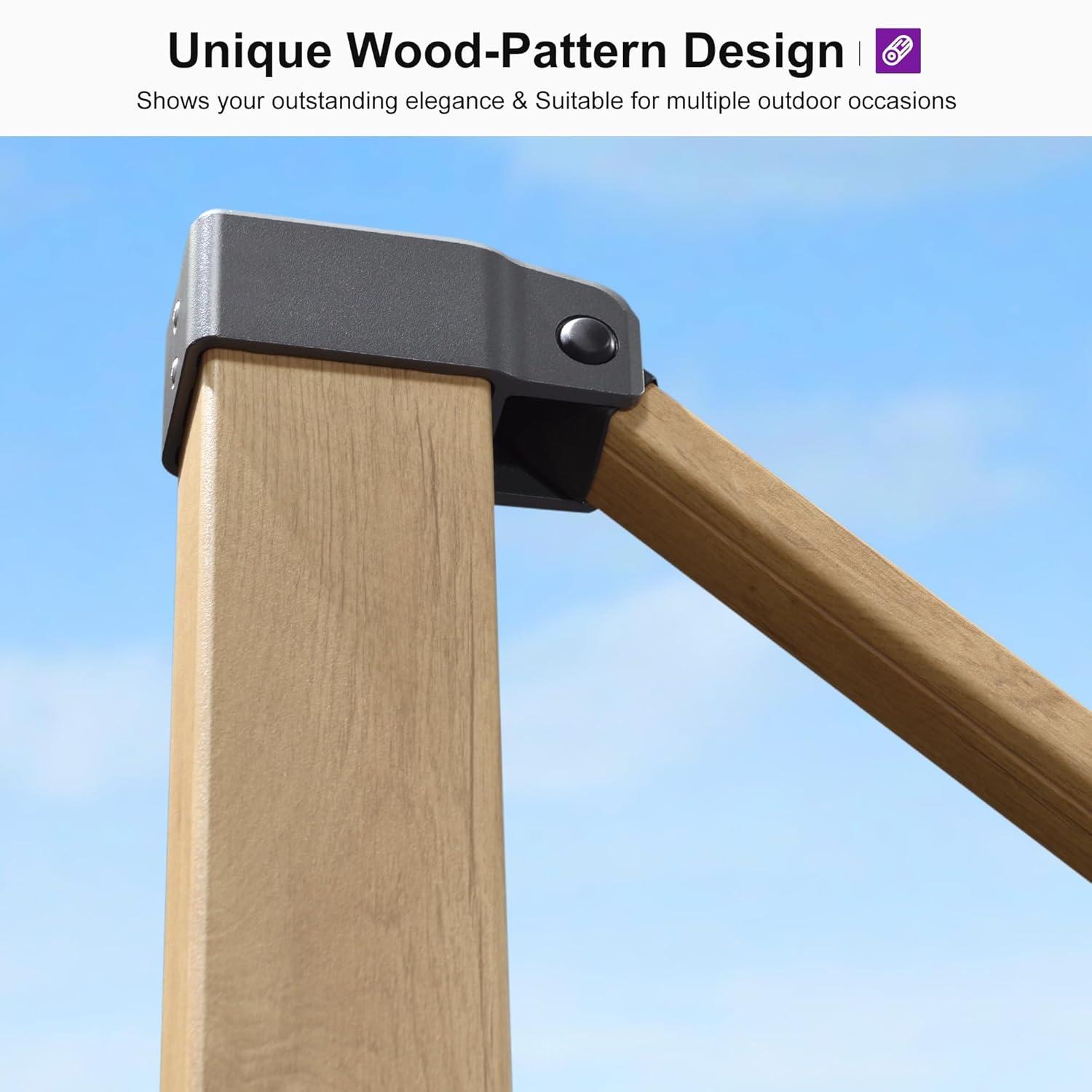 PURPLE LEAF 10FT Patio Umbrella Square Cantilever Umbrella Teak Finished Aluminum Frame Large Windproof Offset Outdoor Sun Umbrellas for Beach Pool Deck, Grey