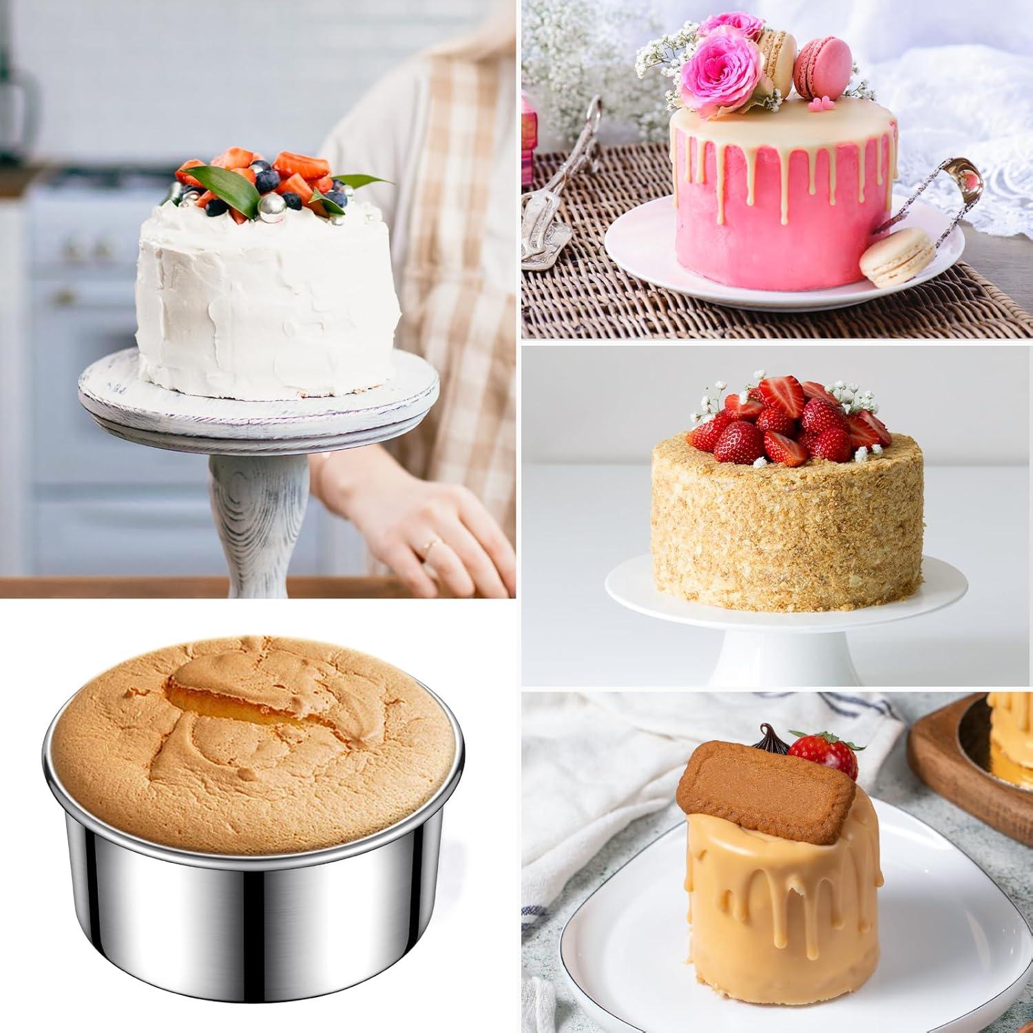 4 Inch Small Cake Pan Set of 4, VeSteel Stainless Steel Baking Round Cake Pans Tins Bakeware for Mini Cake Pizza, Quiche, Non Toxic & Healthy, Leakproof & Easy Clean, Mirror Finish & Easy Releasing