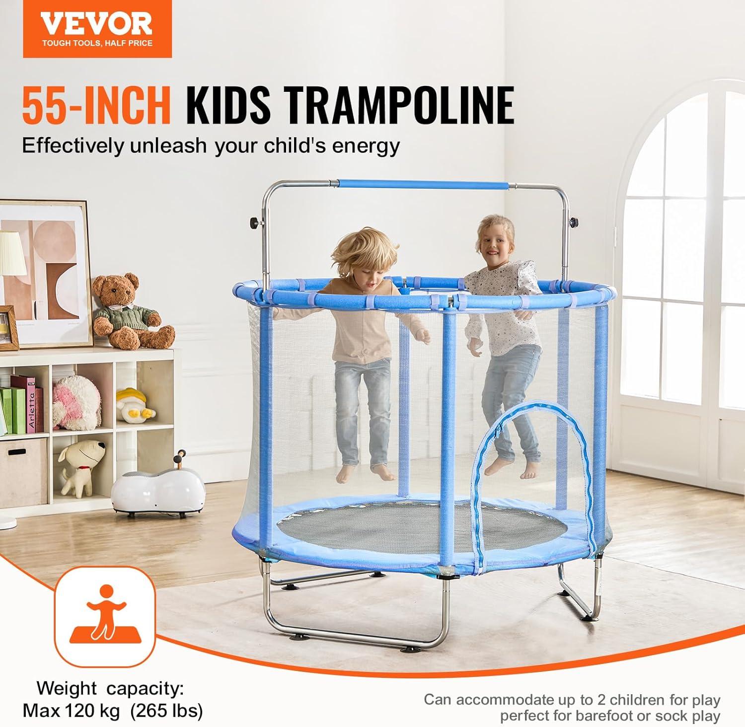 VEVOR 55" Trampoline for Kids Mini Toddler Trampoline with Net Indoor Outdoor