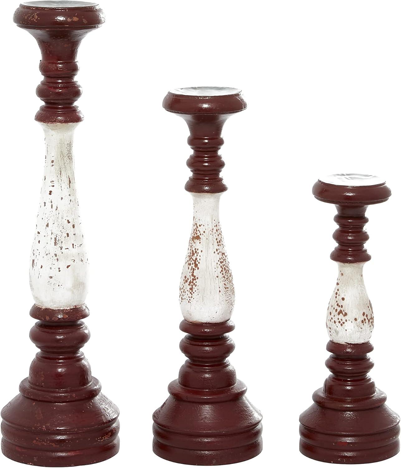 Vintage Red Wood Farmhouse Candlestick Set, 20" Height