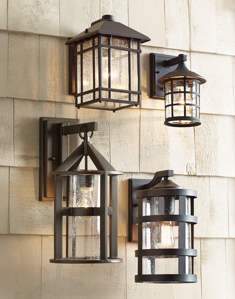 Kathy Ireland Sierra Craftsman Mission Outdoor Wall Light Fixture Rubbed Bronze 11" High Frosted Seeded Glass Panels for Post Exterior Barn Deck House