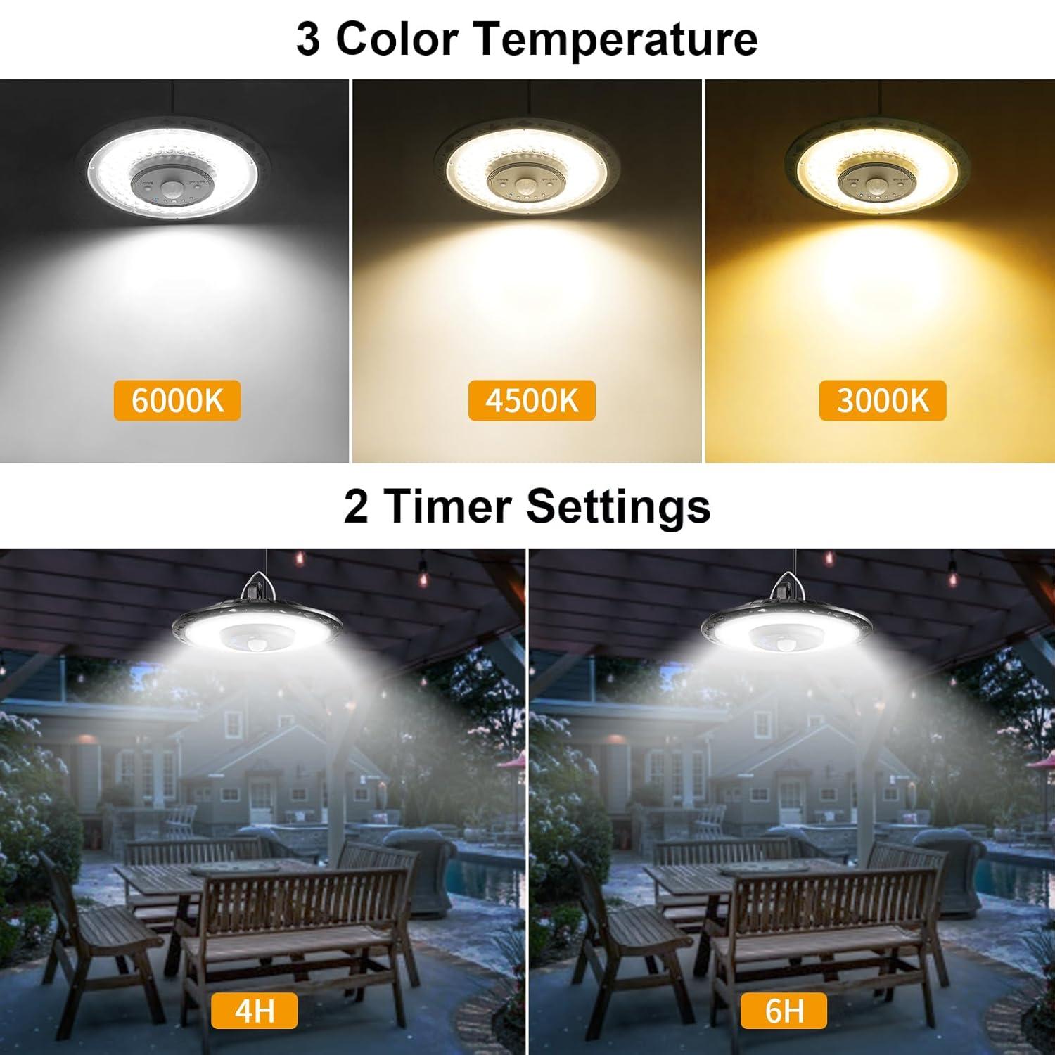 Auzev Solar Lights Indoor Outdoor 3000LM Solar Powered Shed Light with Switch, Remote, Timer, 3 CCT IP65 Waterproof Pendant for Barn Gazebo Garage Shop Interior Home, Daytime Available
