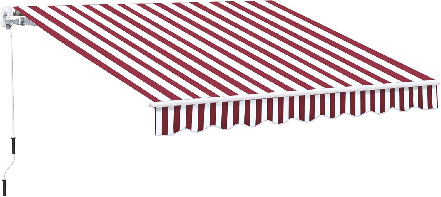 Outsunny 10' x 8' Manual Retractable Awning Sun Shade Shelter for Patio Deck Yard with UV Protection and Easy Crank Opening, Wine Red Stripes