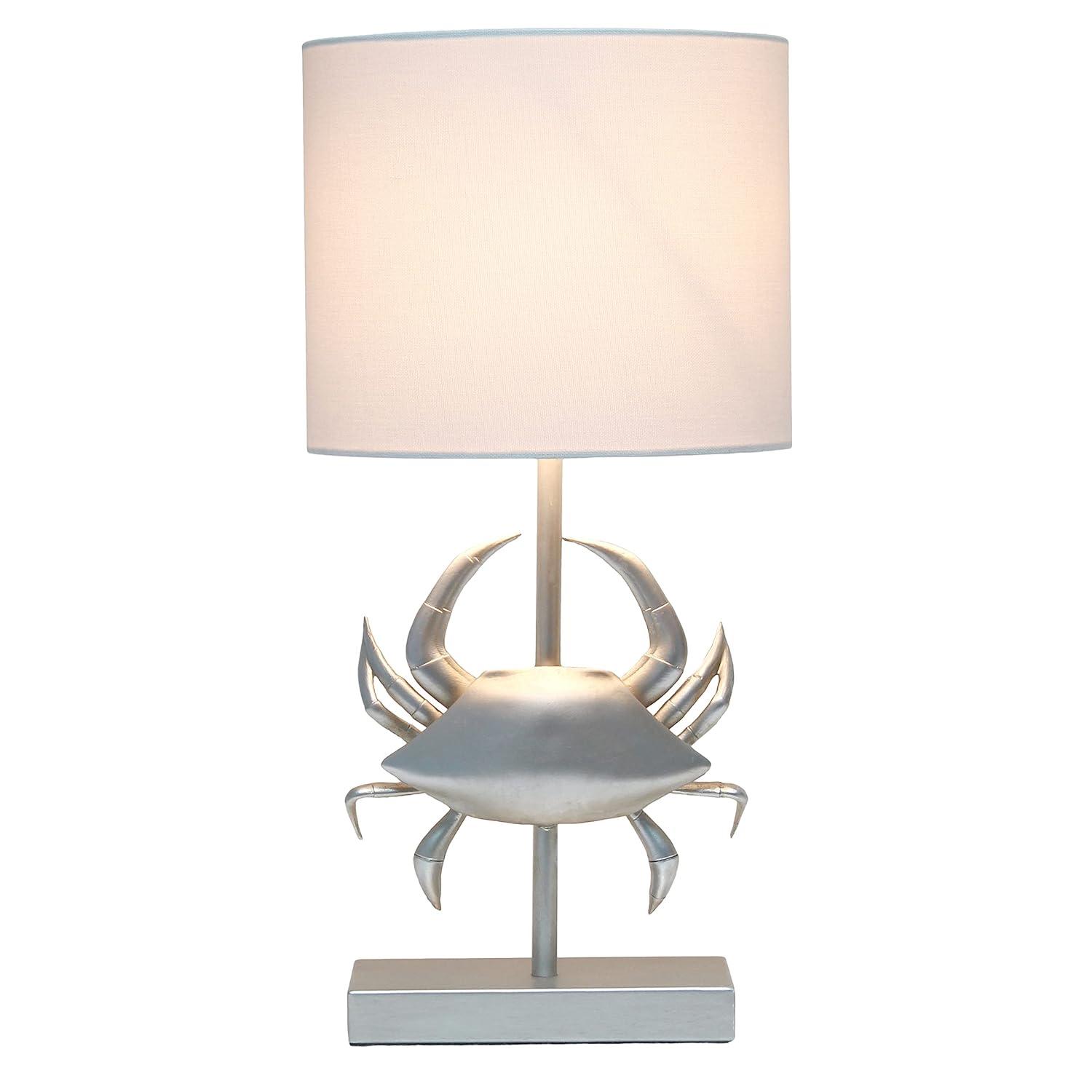 Simple Designs 18.25" Shoreside Tall Coastal Pinching Crab Shaped Bedside Table Desk Lamp White: Nautical Decor, ETL Listed