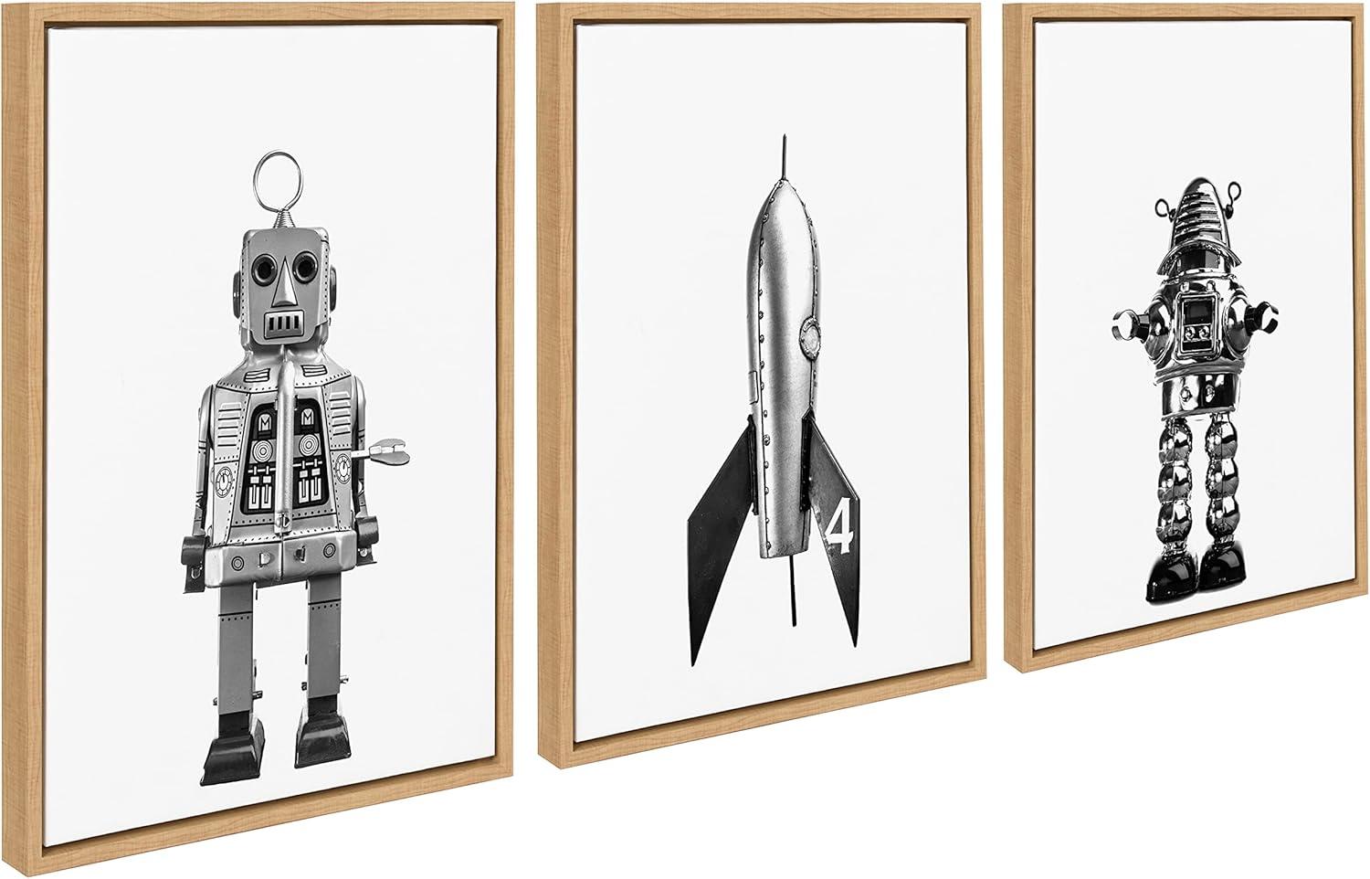 (Set of 3) 18" x 24" Sylvie Space Robot Canvas by Saint and Sailor Studios Natural - Kate & Laurel All Things Decor