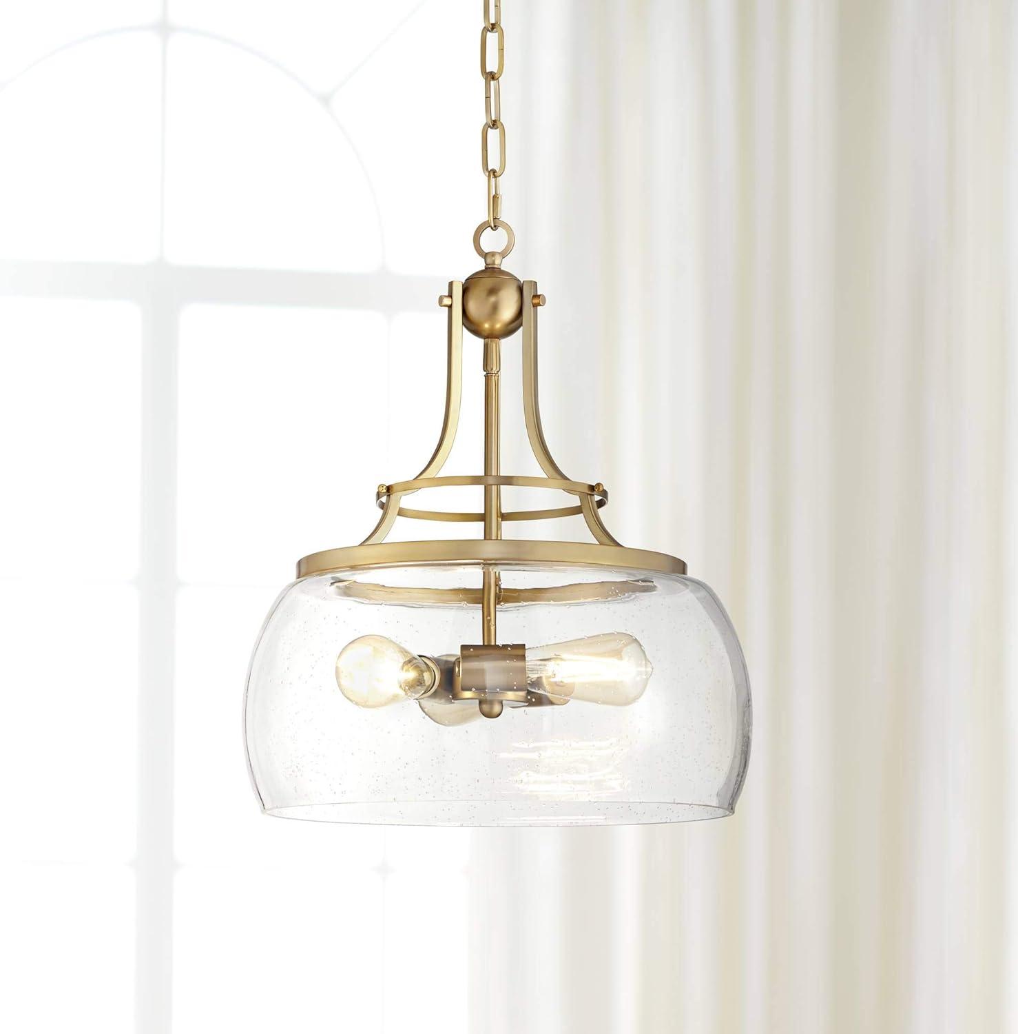 Franklin Iron Works Charleston Brass Pendant Lighting 13 1/2" Wide Modern LED Clear Glass Shade for Dining Room House Foyer Kitchen Island Entryway