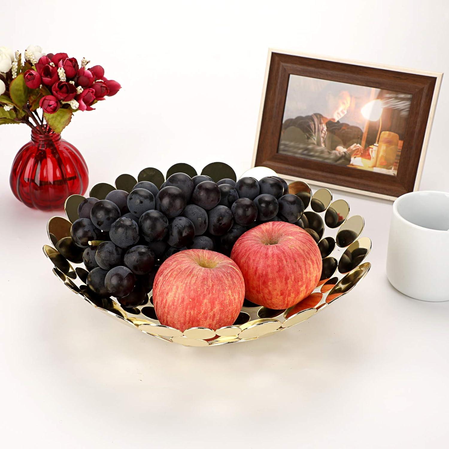 Metal Fruit Bowl Basket Creative Table Centerpiece Fruit Stand Decorative Countertop Fruit Holder for Kitchen Counter, Iron Large Fruit Plate Round Storage Tray for Bread Snacks Candy (White)