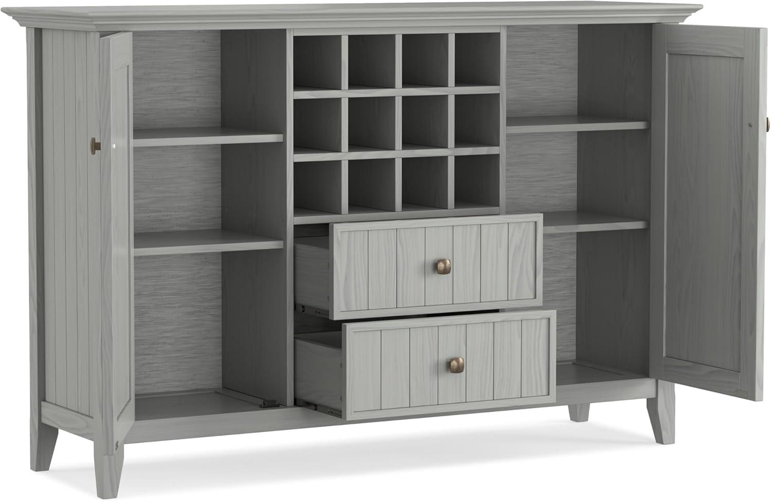 Simpli Home Bedford 54"W Solid Wood Sideboard Buffet and Wine Rack, 2 Drawers, and 2 Cabinets