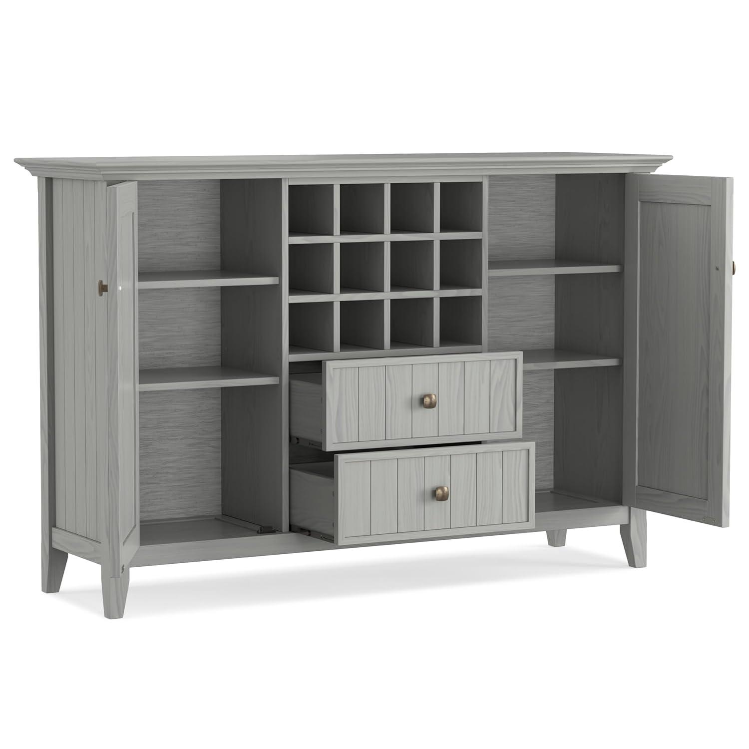 Simpli Home Bedford 54"W Solid Wood Sideboard Buffet and Wine Rack, 2 Drawers, and 2 Cabinets