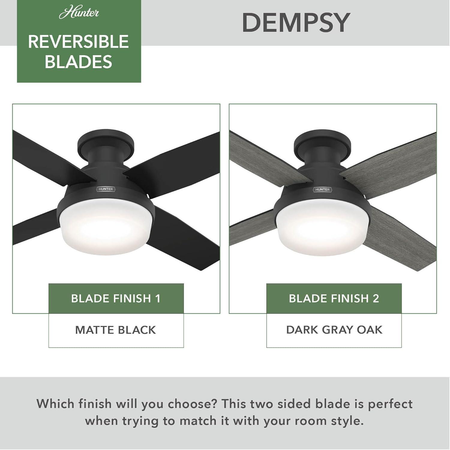 Dempsey Low Profile 44" 4 - Blade Flush Mount Ceiling Fan with Lights and Remote