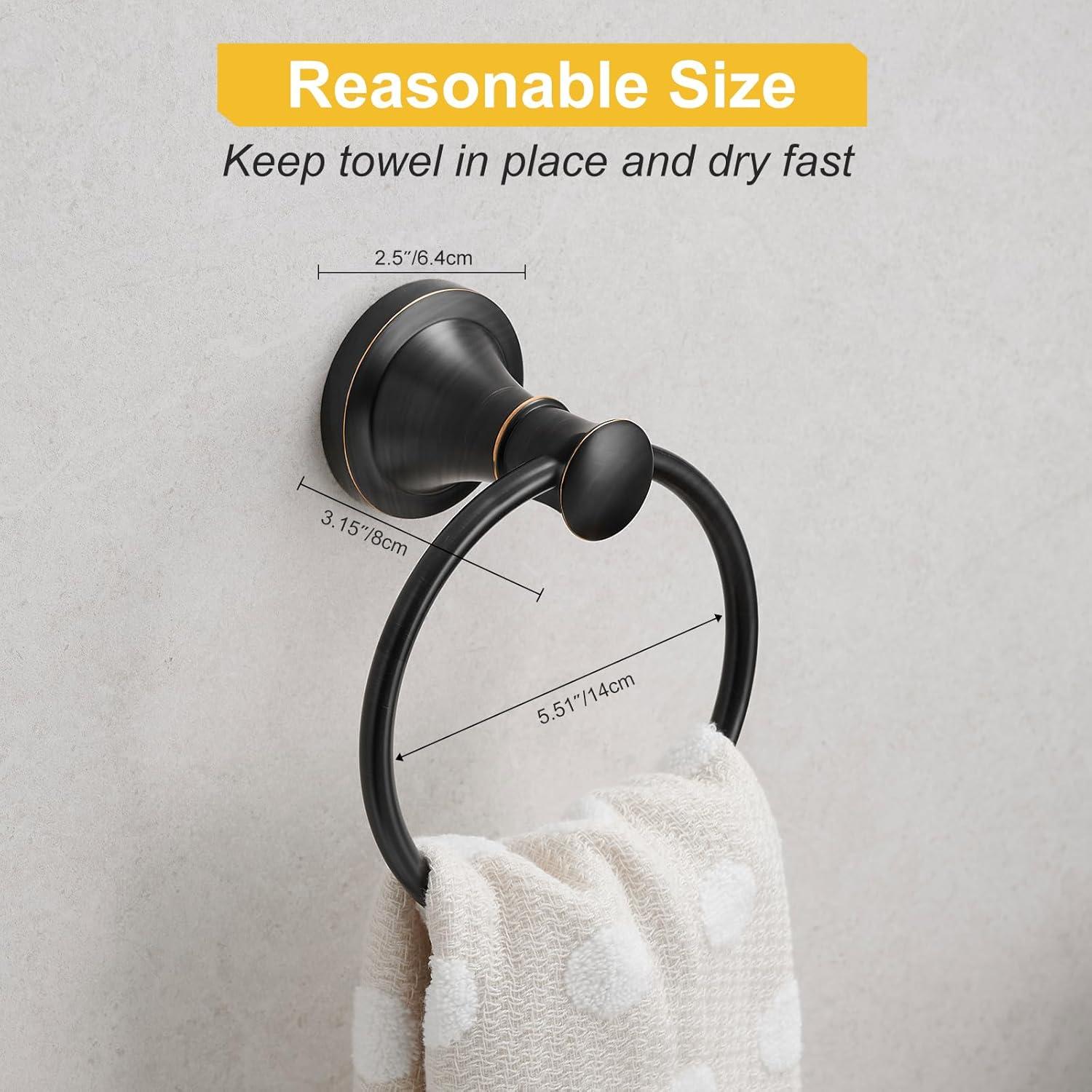 BESy Oil Rubbed Bronze Bathroom Hand Towel Ring Towel Holder, Rustproof Wall Mounted Bathroom Hardware Accessory SUS 304 Stainless Steel Towel Rack