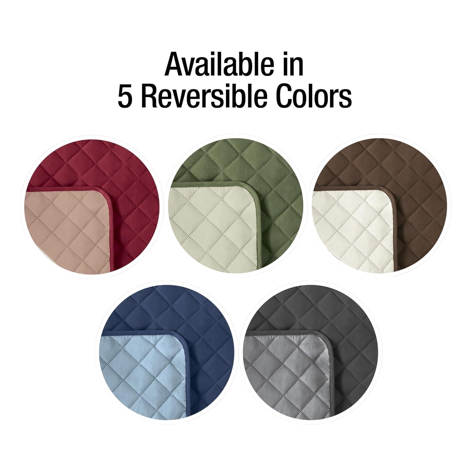 Collections Etc Reversible Quilted Jumbo Recliner Cover, Spill-Resistant with Ties - Covers Seat Bottom, Seat Back and 2 Seat Arms (Jumbo Recliner, Olive/Sage)