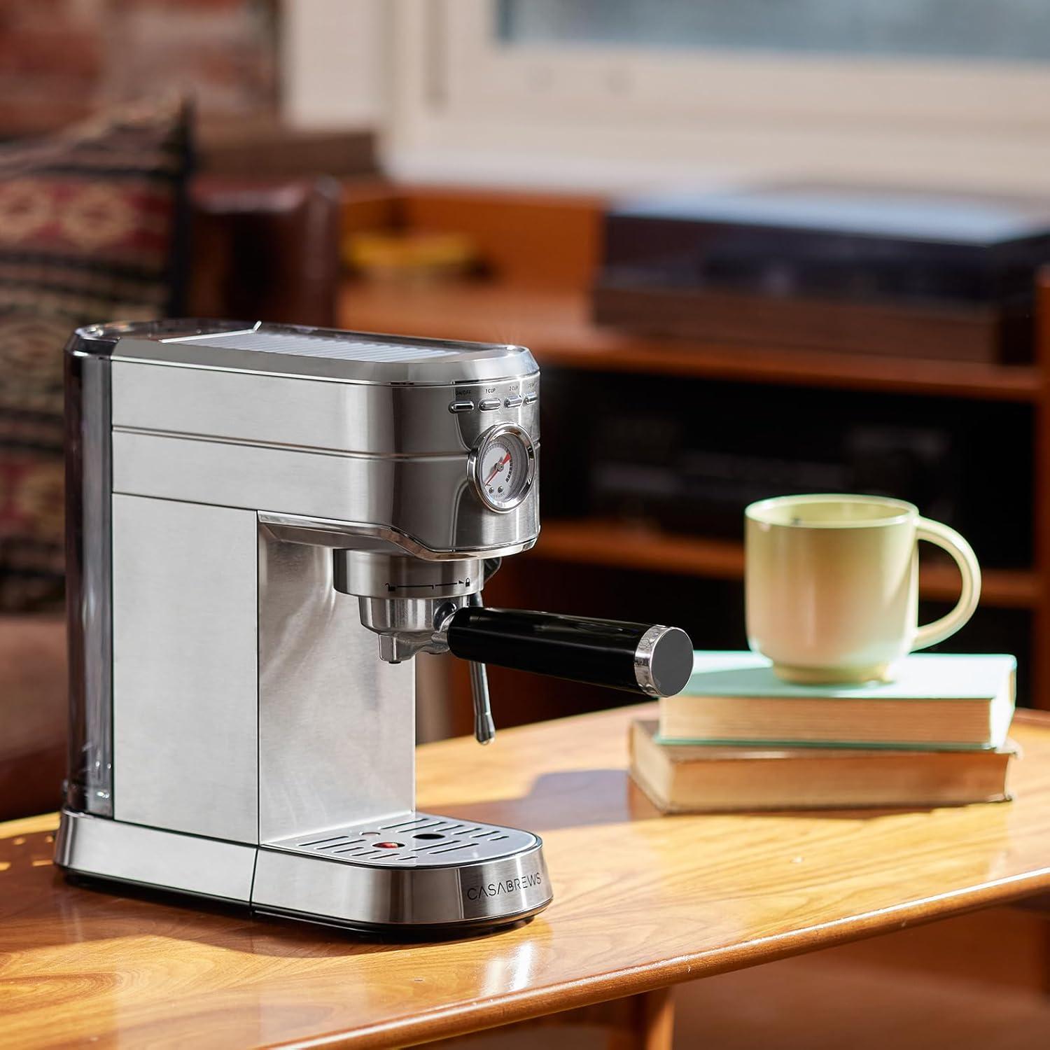 Compact Stainless Steel Semi-Automatic Espresso Machine with Steam Milk Frother