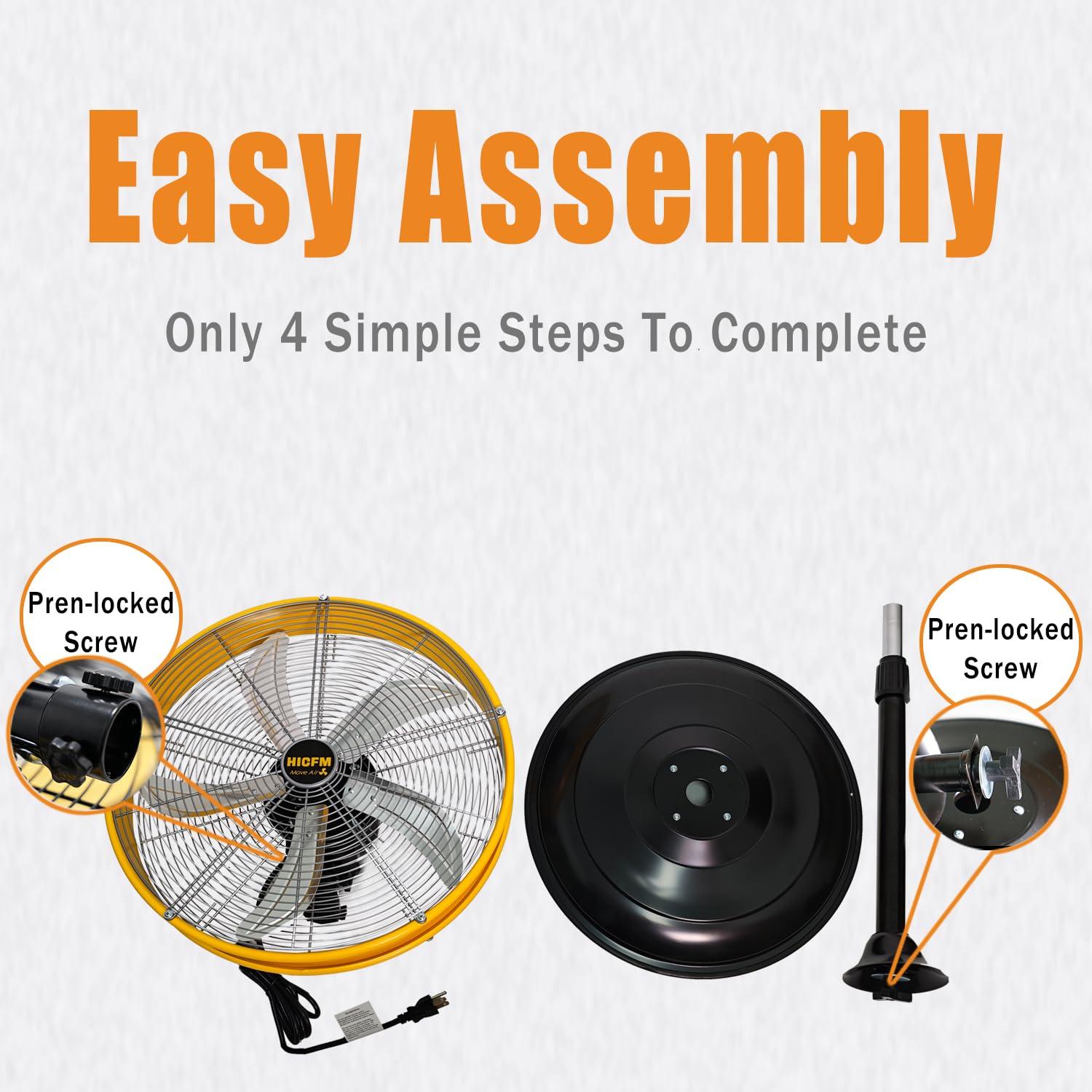 20" Yellow Aluminum Pedestal Fan with Adjustable Height