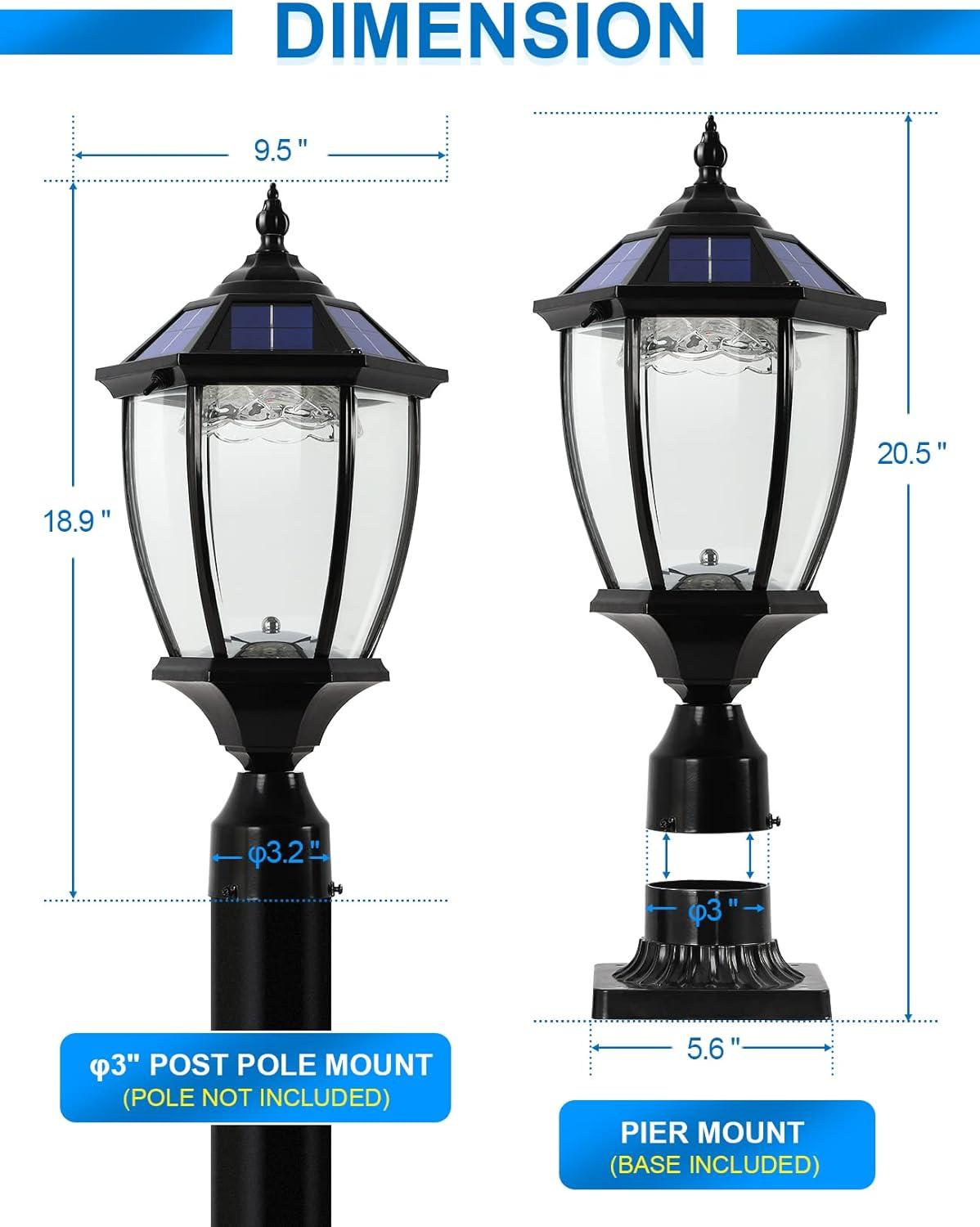 Black Aluminum Solar Post Light with Clear Glass