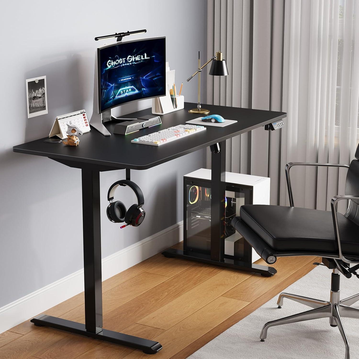 Black Adjustable Height Electric Standing Desk with Memory Controller