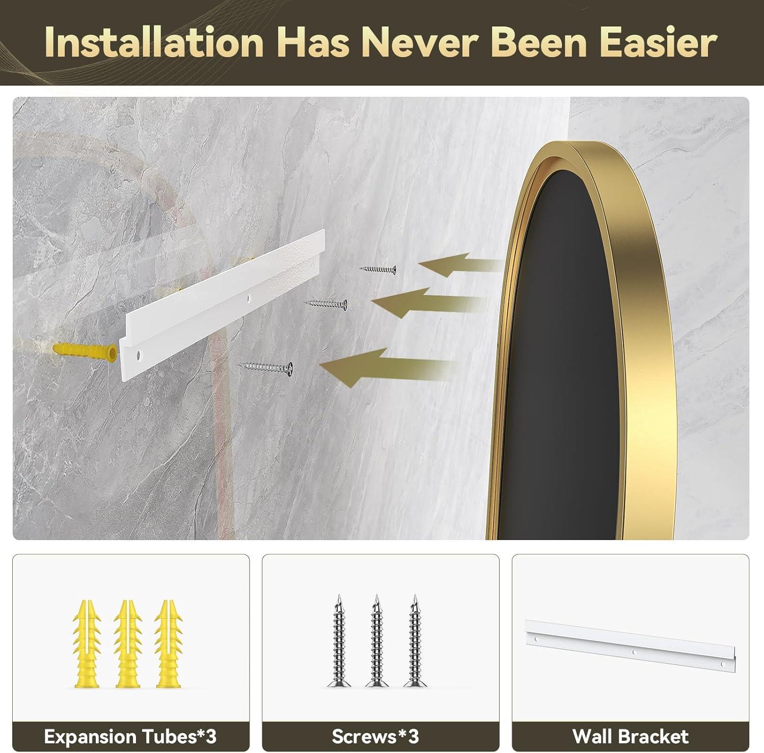 22"\u00d730" Gold Oval Mirror, Oval Bathroom Mirror for Wall, Vanity Mirror, Entryway, Living Room, Wall Mount Mirrors, Hangs Vertical or Horizontal