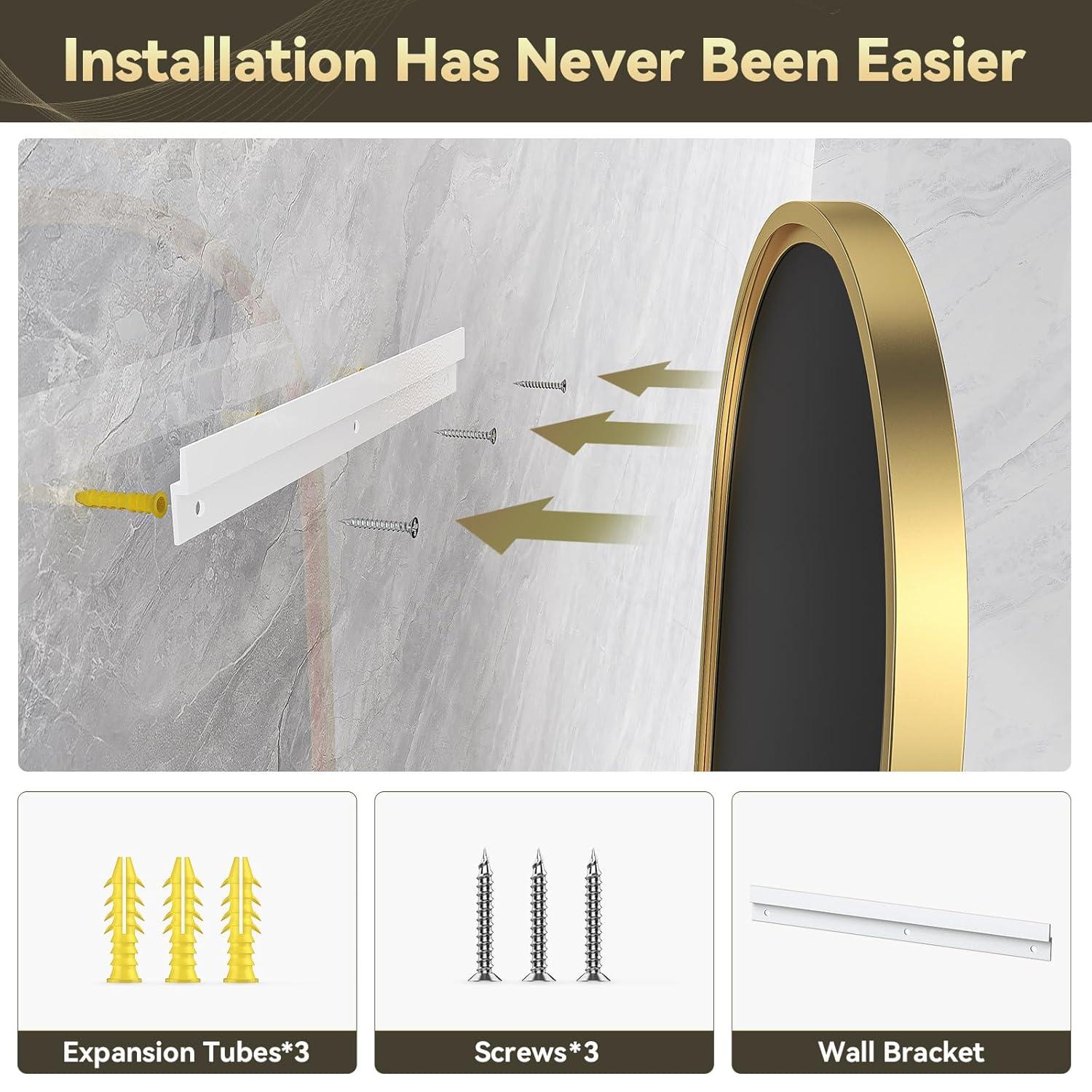 22"\u00d730" Gold Oval Mirror, Oval Bathroom Mirror for Wall, Vanity Mirror, Entryway, Living Room, Wall Mount Mirrors, Hangs Vertical or Horizontal