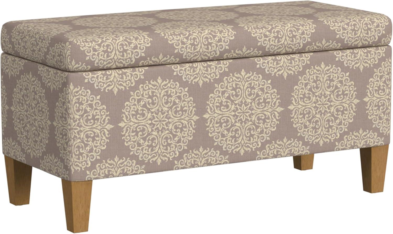 Large Brown Medallion Print Storage Bench with Wood Legs