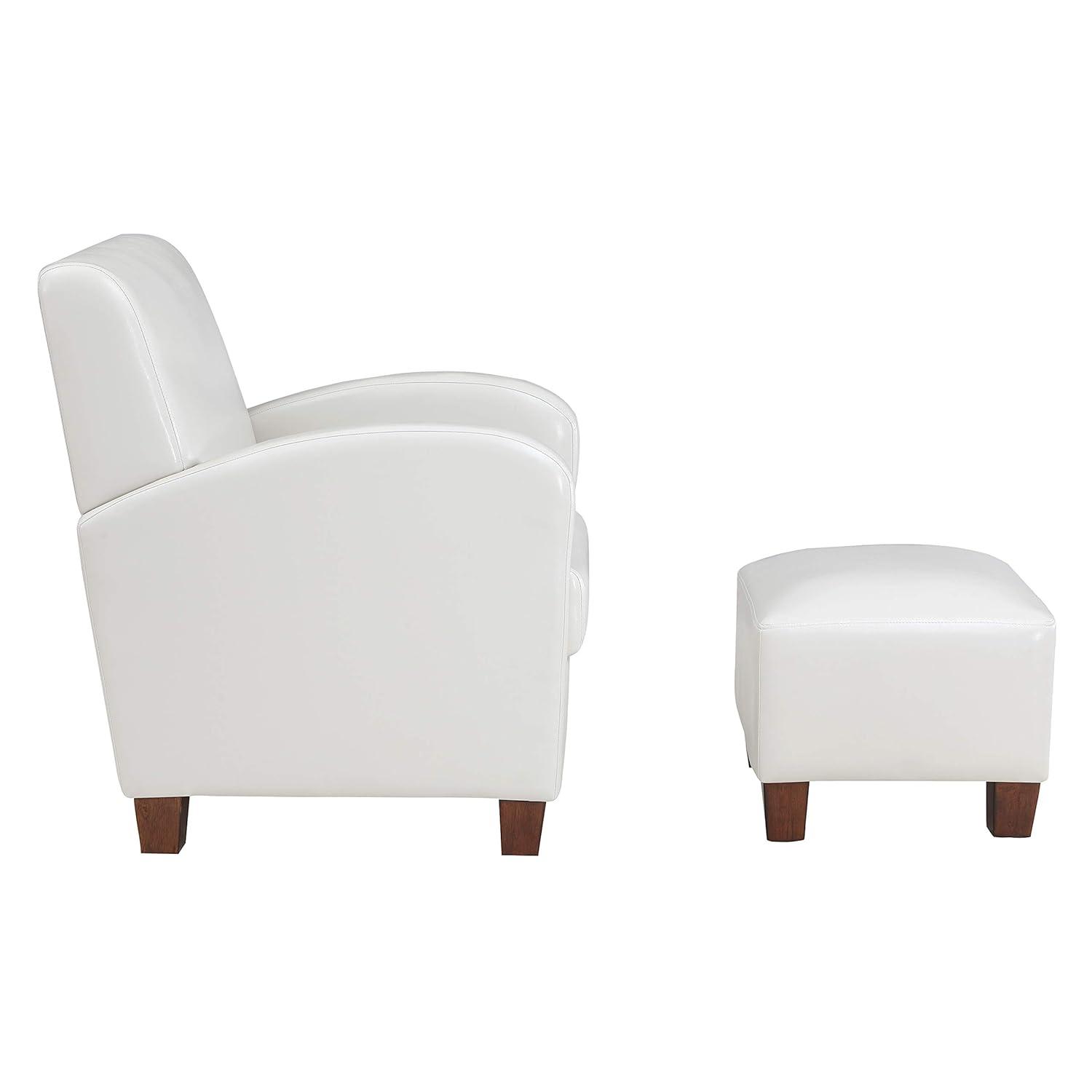 Aiden Chair & Ottoman Cream Faux Leather with Medium Espresso Legs