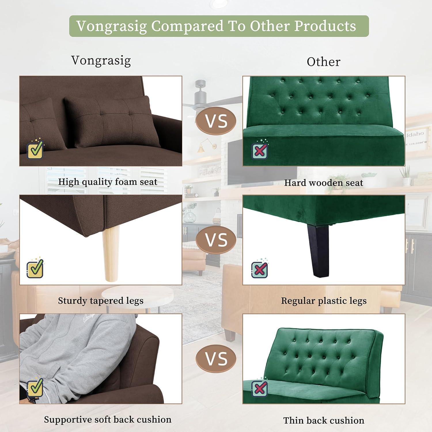 47" Black Tufted Linen Loveseat with Wood Legs