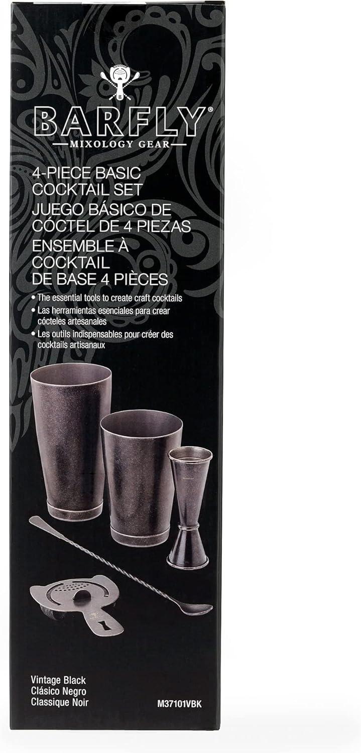 Vintage Black 5-Piece Cocktail Shaker Set with Jigger and Strainer