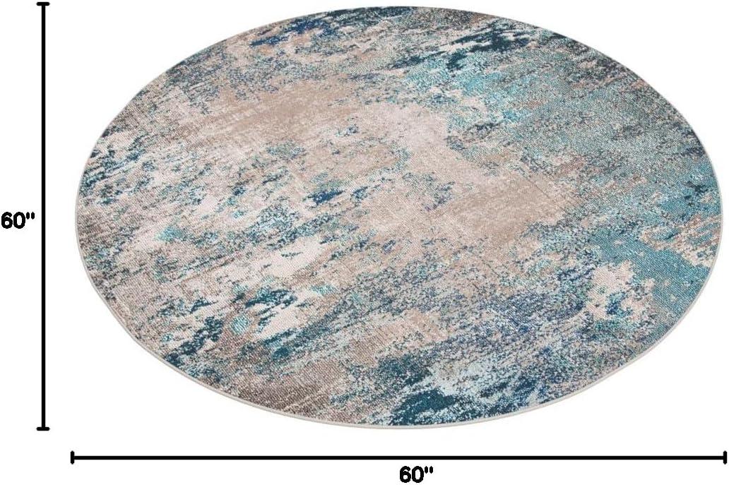 SAFAVIEH Madison Oscar Abstract Distressed Area Rug, Blue/Grey, 5' x 5' Round