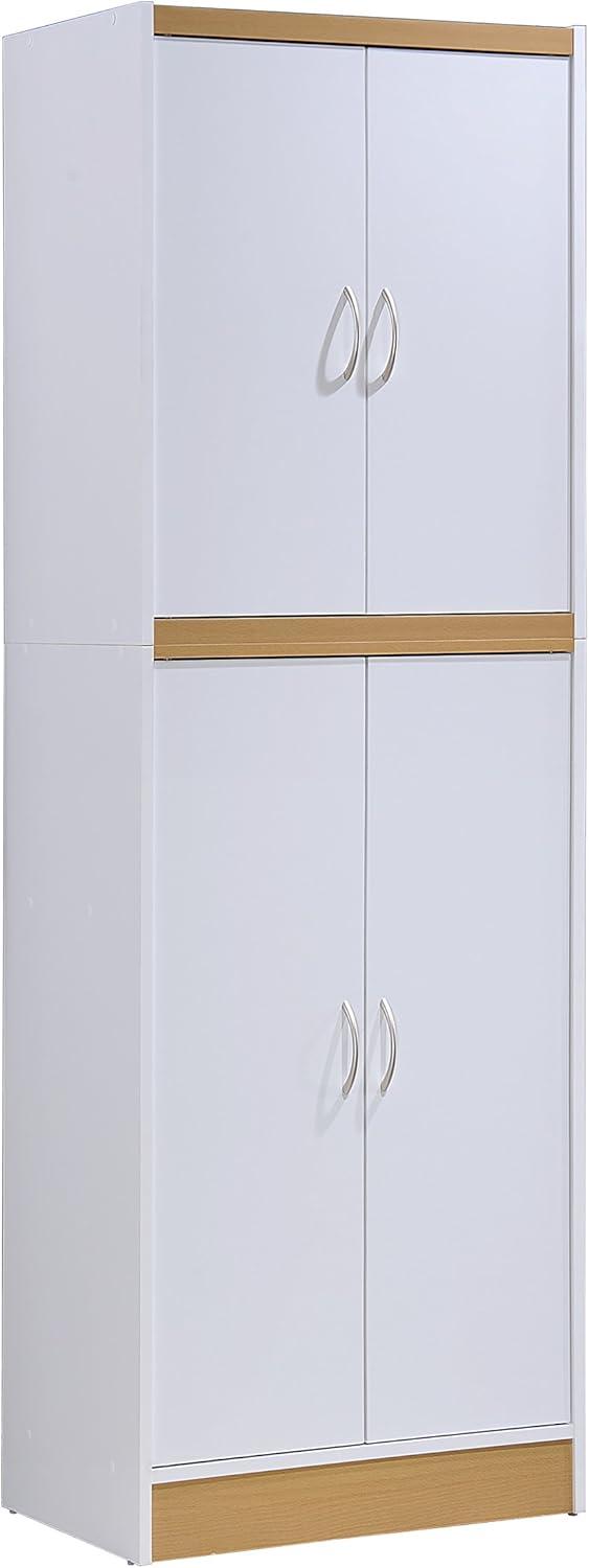 White and Oak 4-Door Kitchen Pantry Cabinet