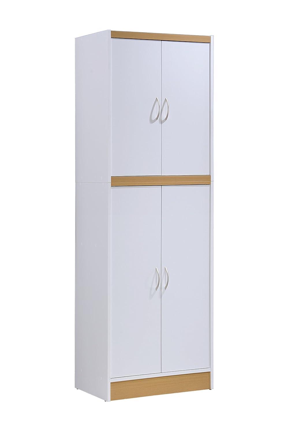 Hodedah Dining Room Storage 4 Door Kitchen Pantry China Cabinet, White