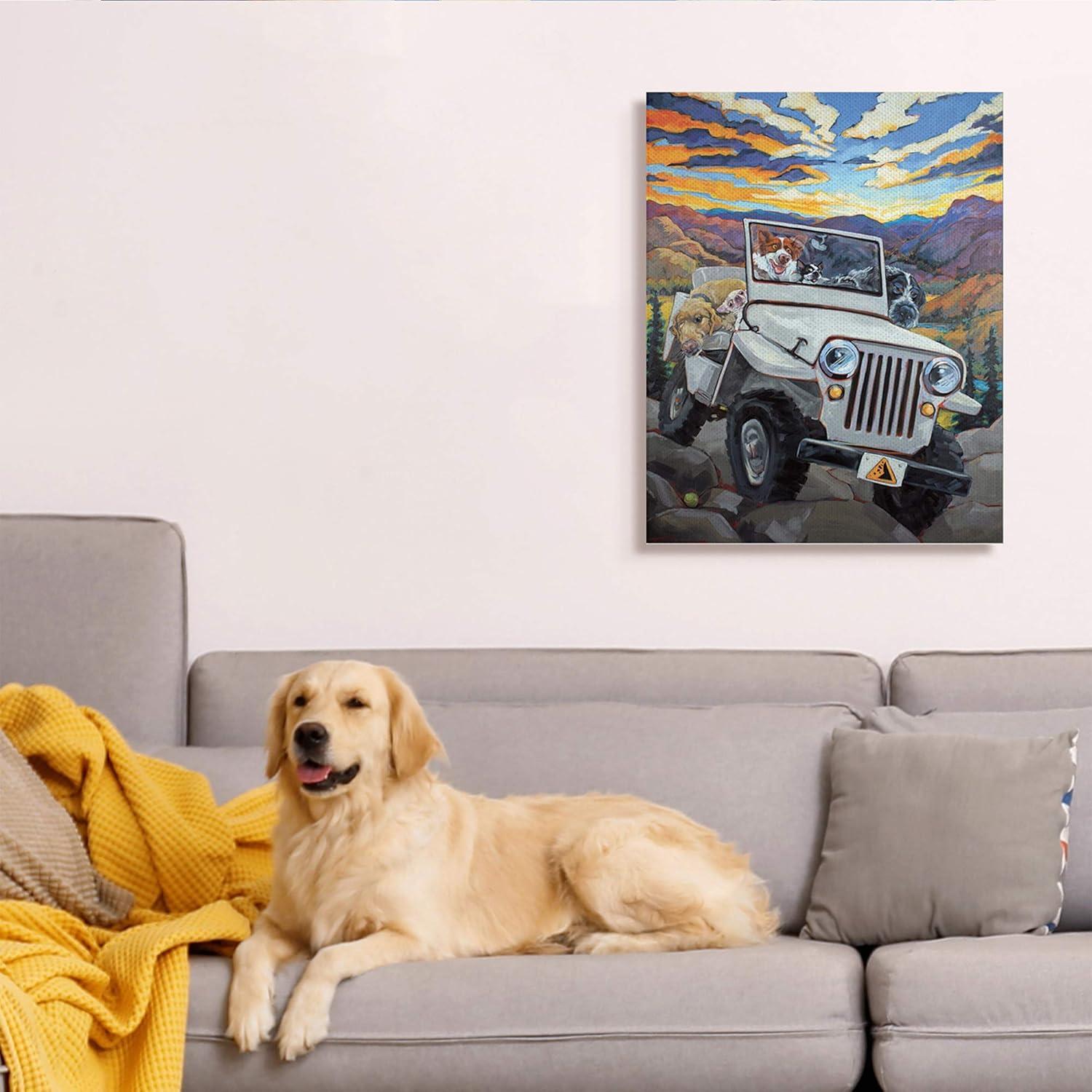 Large Colorful Dog Adventure Canvas Wall Art