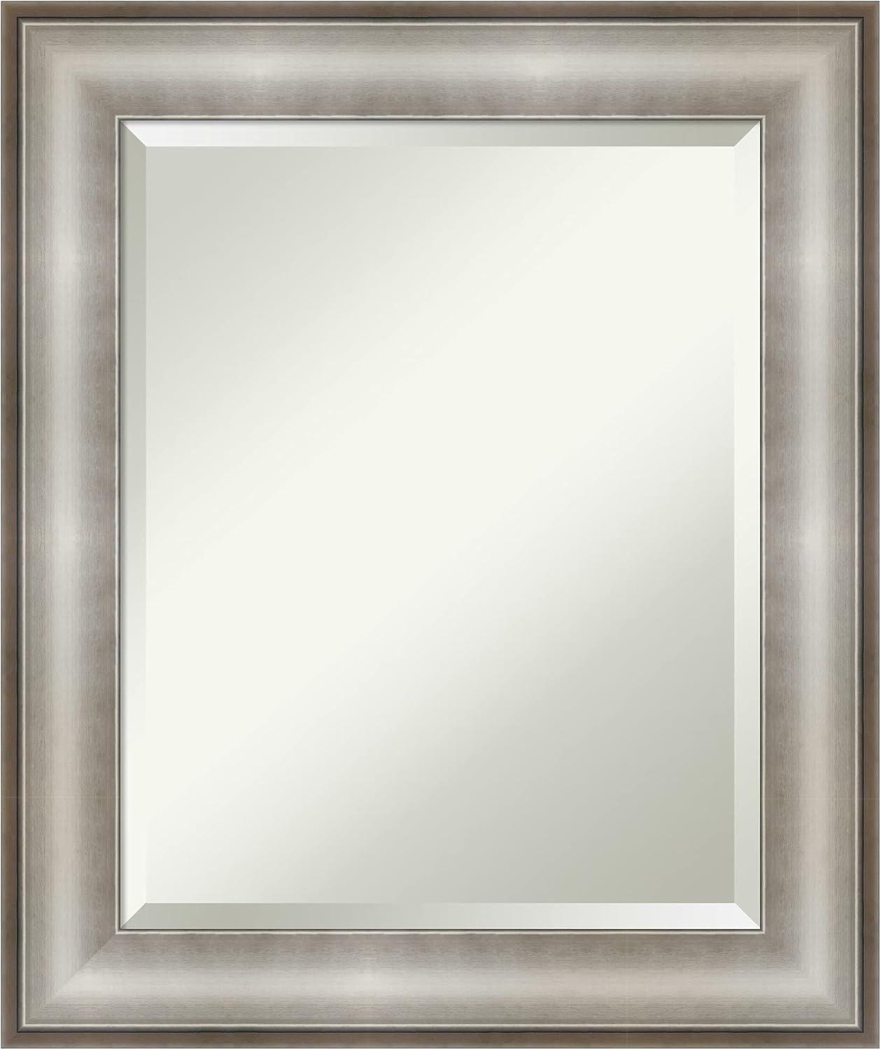 Amanti Art Beveled Bathroom Wall Mirror - Imperial Frame Imperial Silver Outer Size: 21 x 25 in Silver