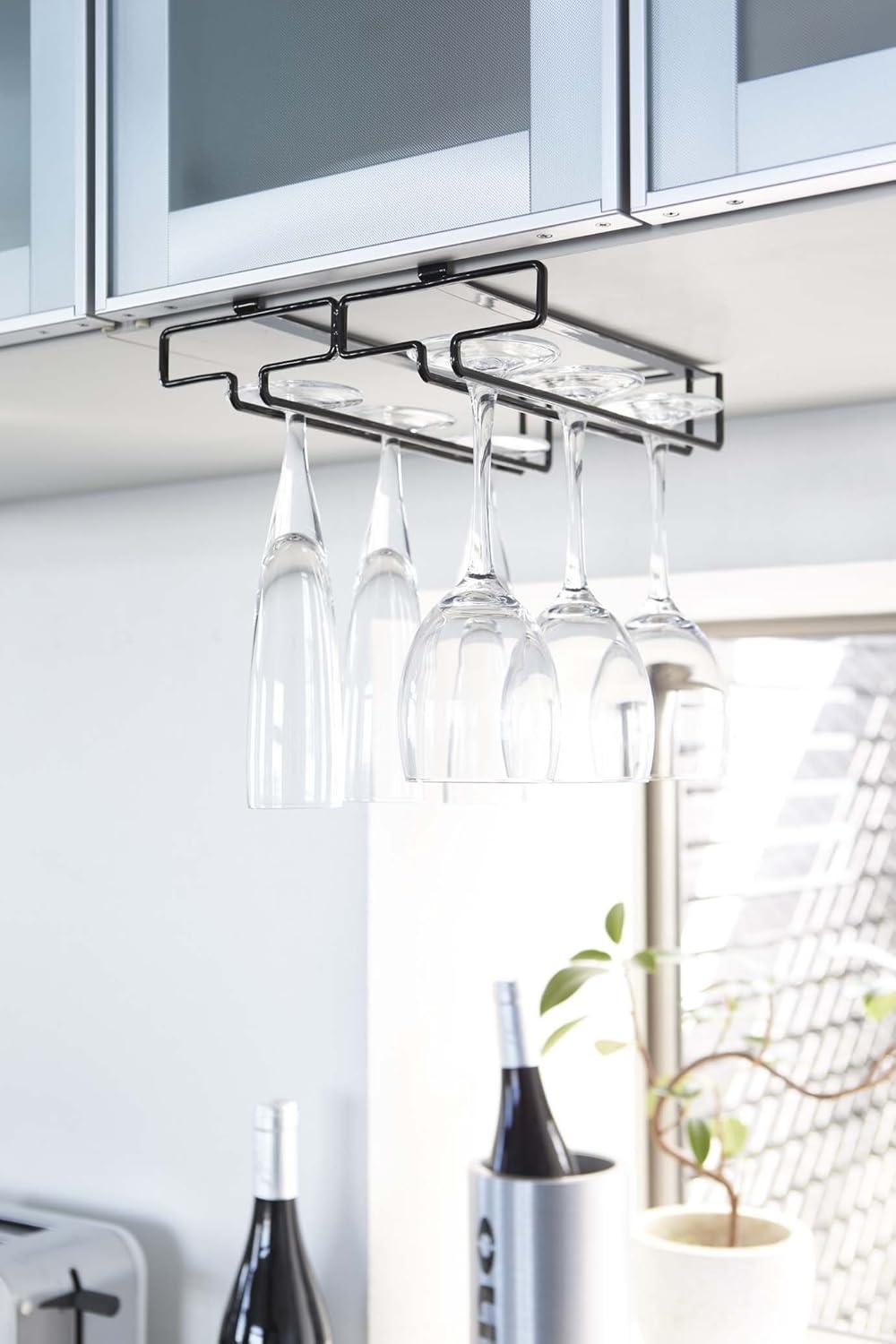 Black Steel Under Shelf Wine Glass Rack