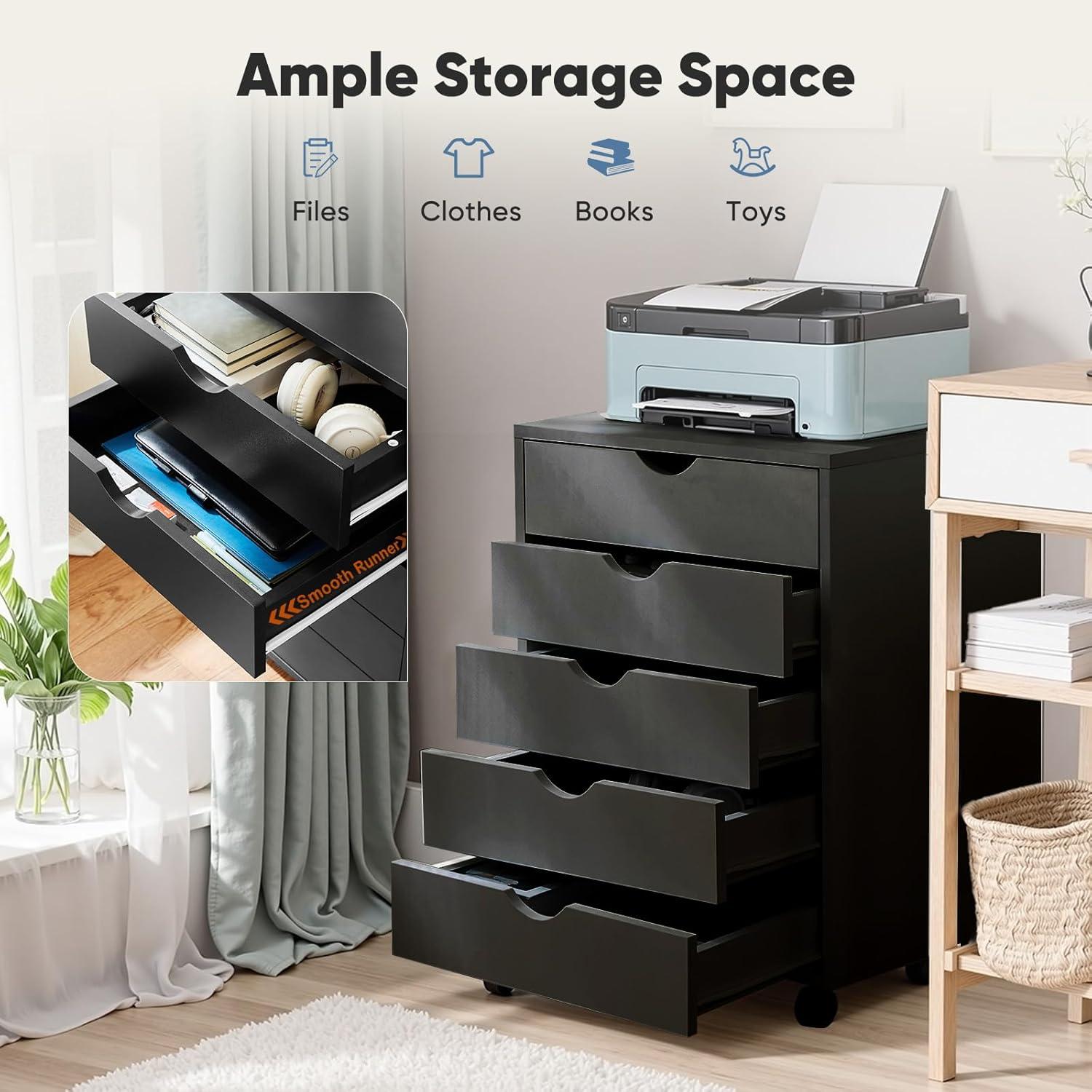 HeSLehs 7-Drawer Organizer, Tall Chest of Drawers with Caster Wheels, Alex Drawers File for Home Office, White